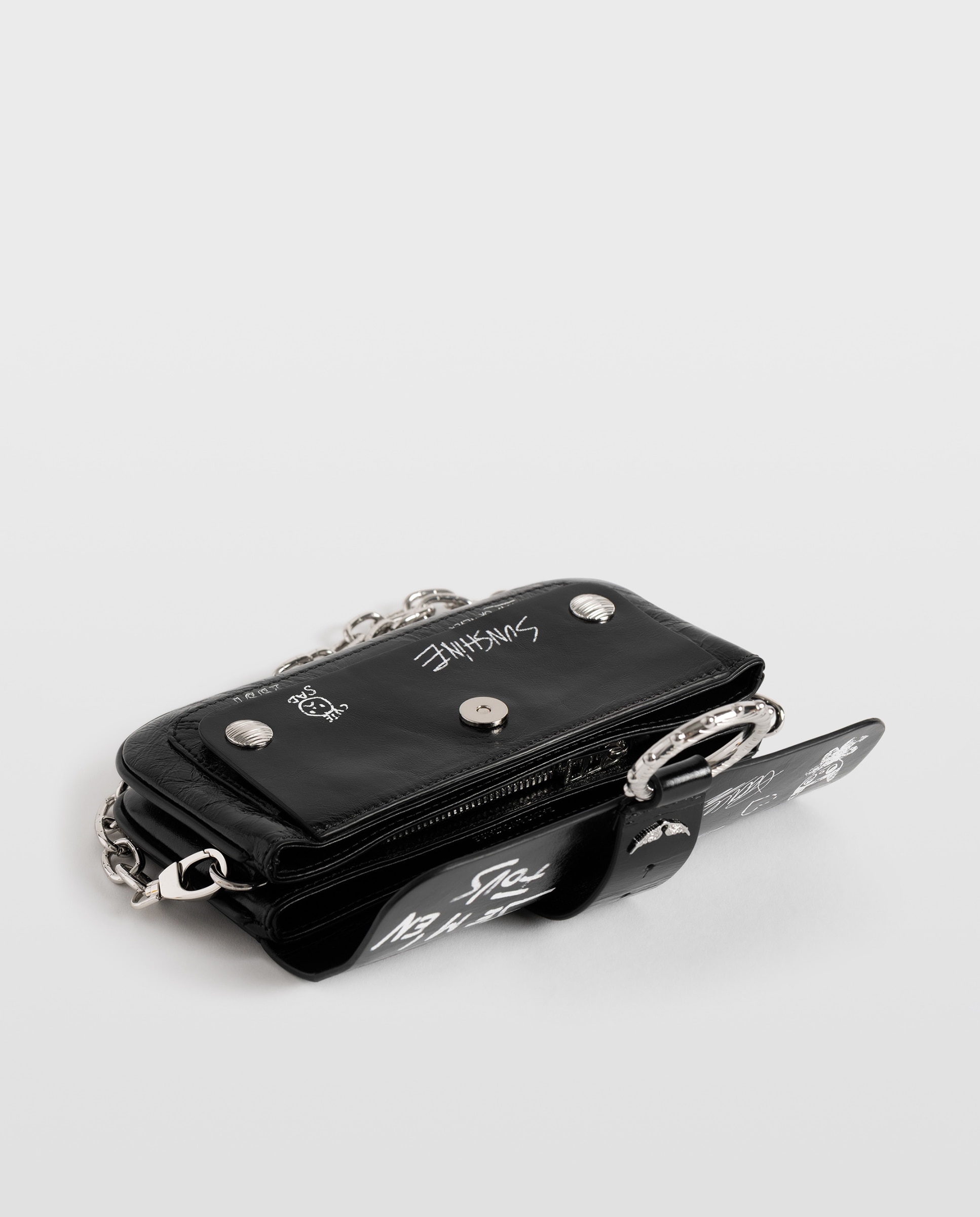 Bandolera mini de piel charol con estampado tattoo y efecto vintage - Zadig & Voltaire - Negro Negro-5