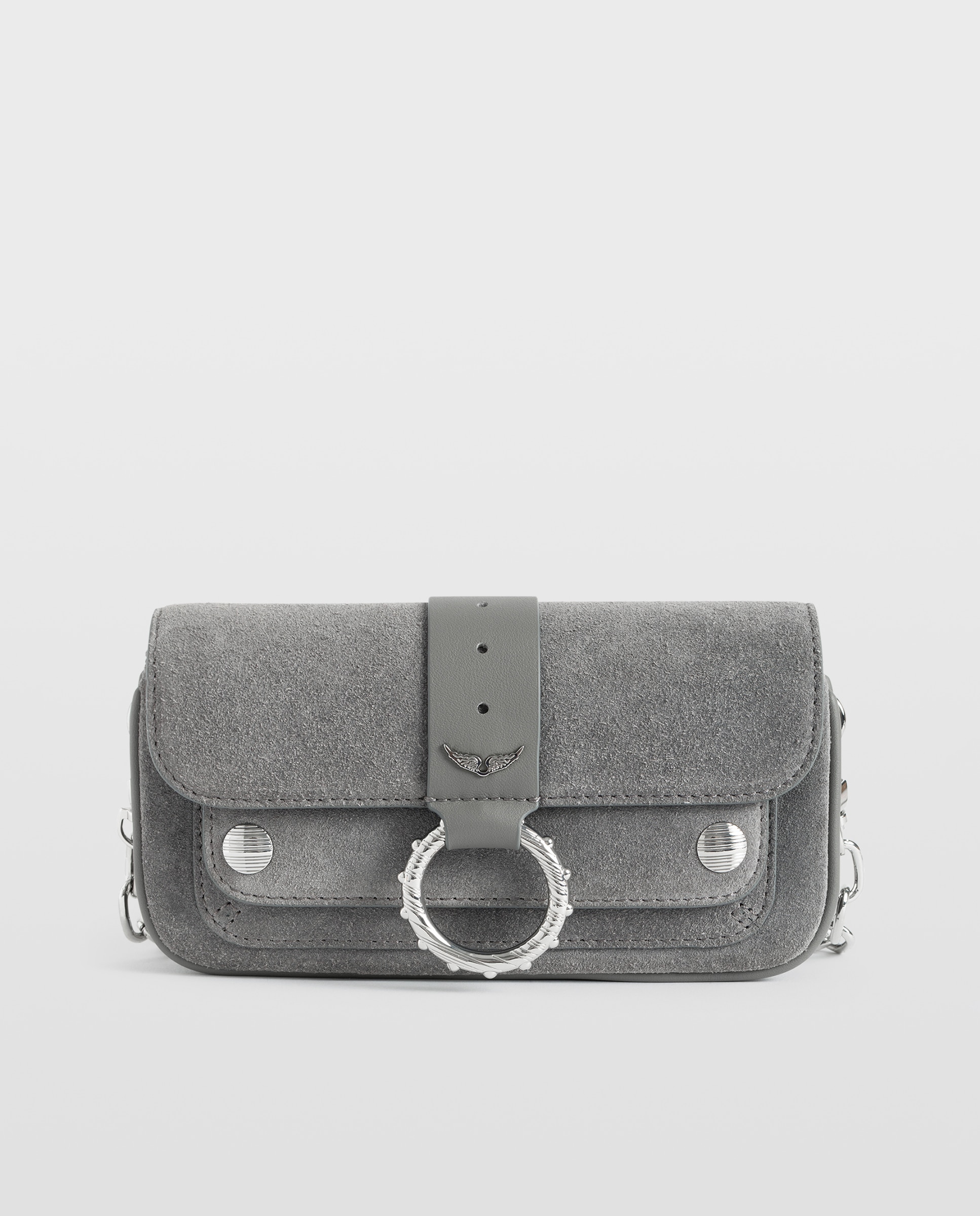 Imagen 0 de Bolso mini de ante con cadena Gris