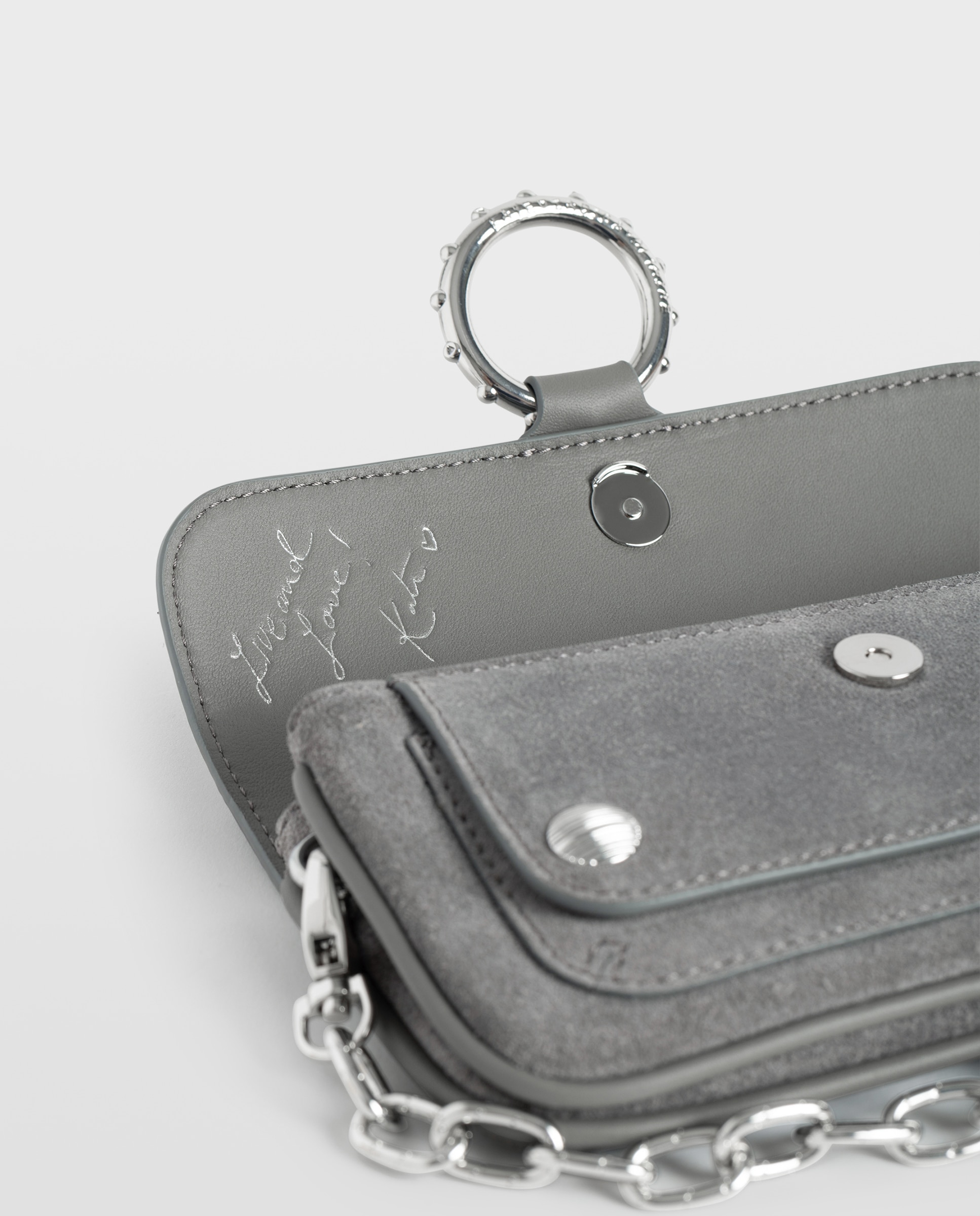 Bolso mini de ante con cadena - Zadig & Voltaire - Gris Gris-3