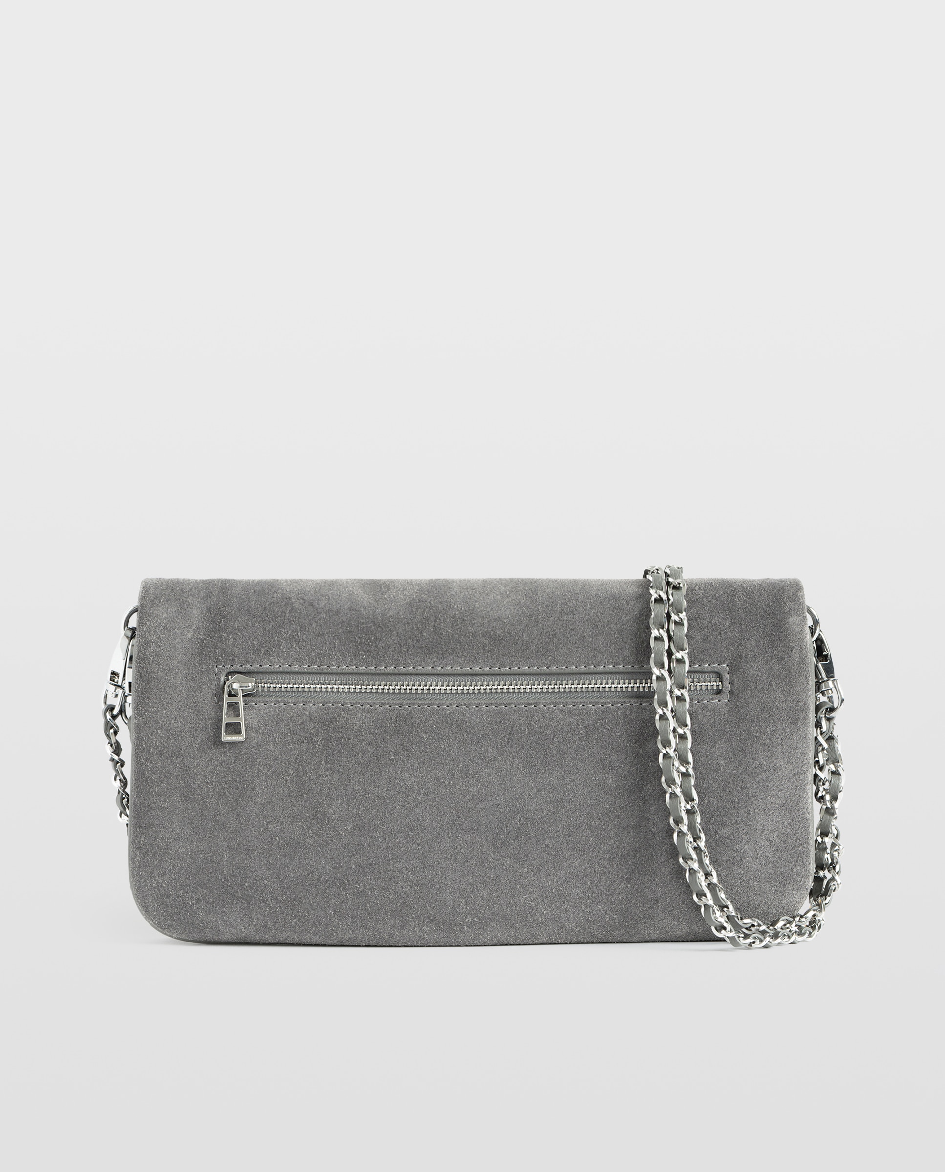 Bolso de mano de ante con doble cadena y alas de strass - Zadig & Voltaire - Gris Gris-4