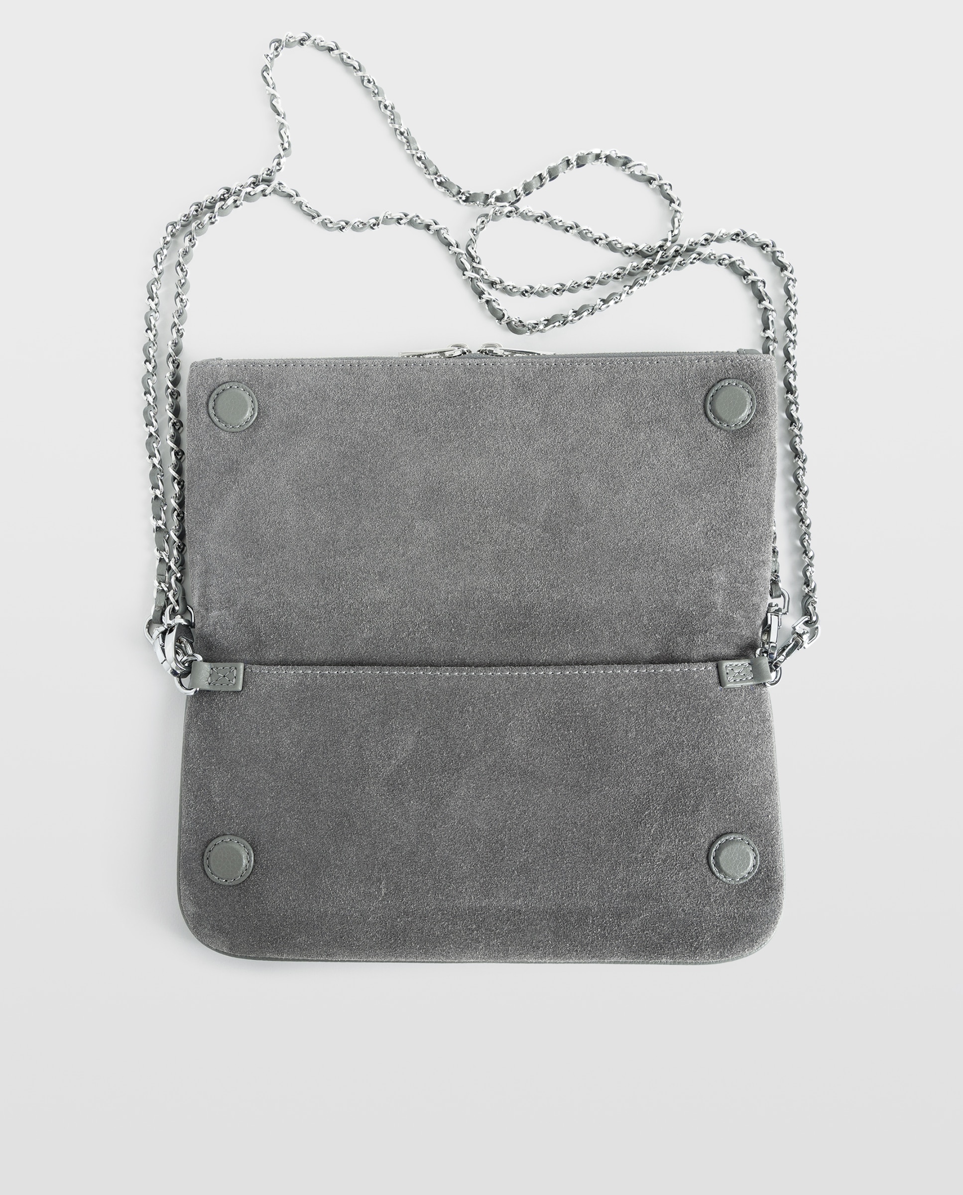 Bolso de mano de ante con doble cadena y alas de strass - Zadig & Voltaire - Gris Gris-5