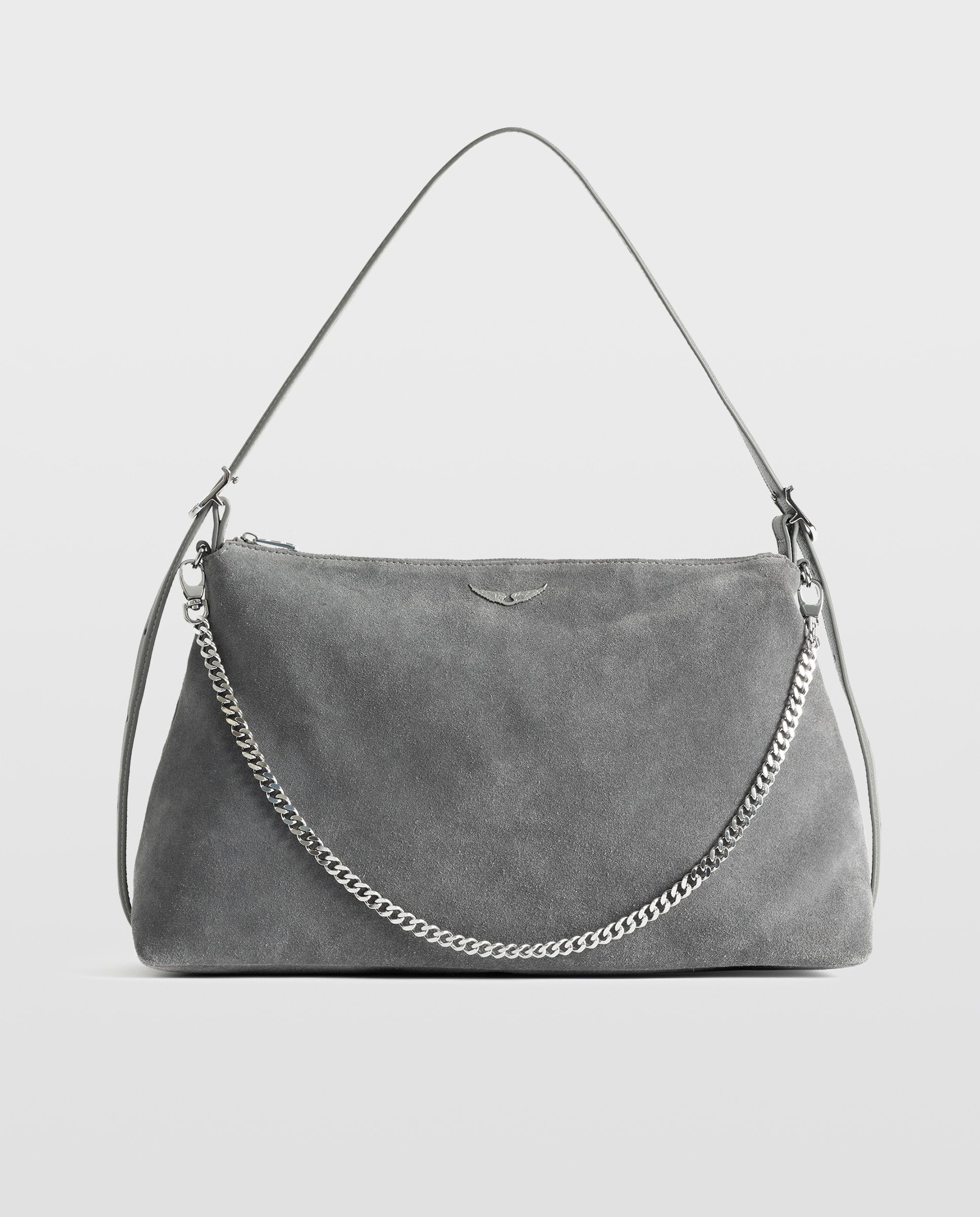 Bolso de hombro de ante flexible con alas - Zadig & Voltaire - Gris Gris-1