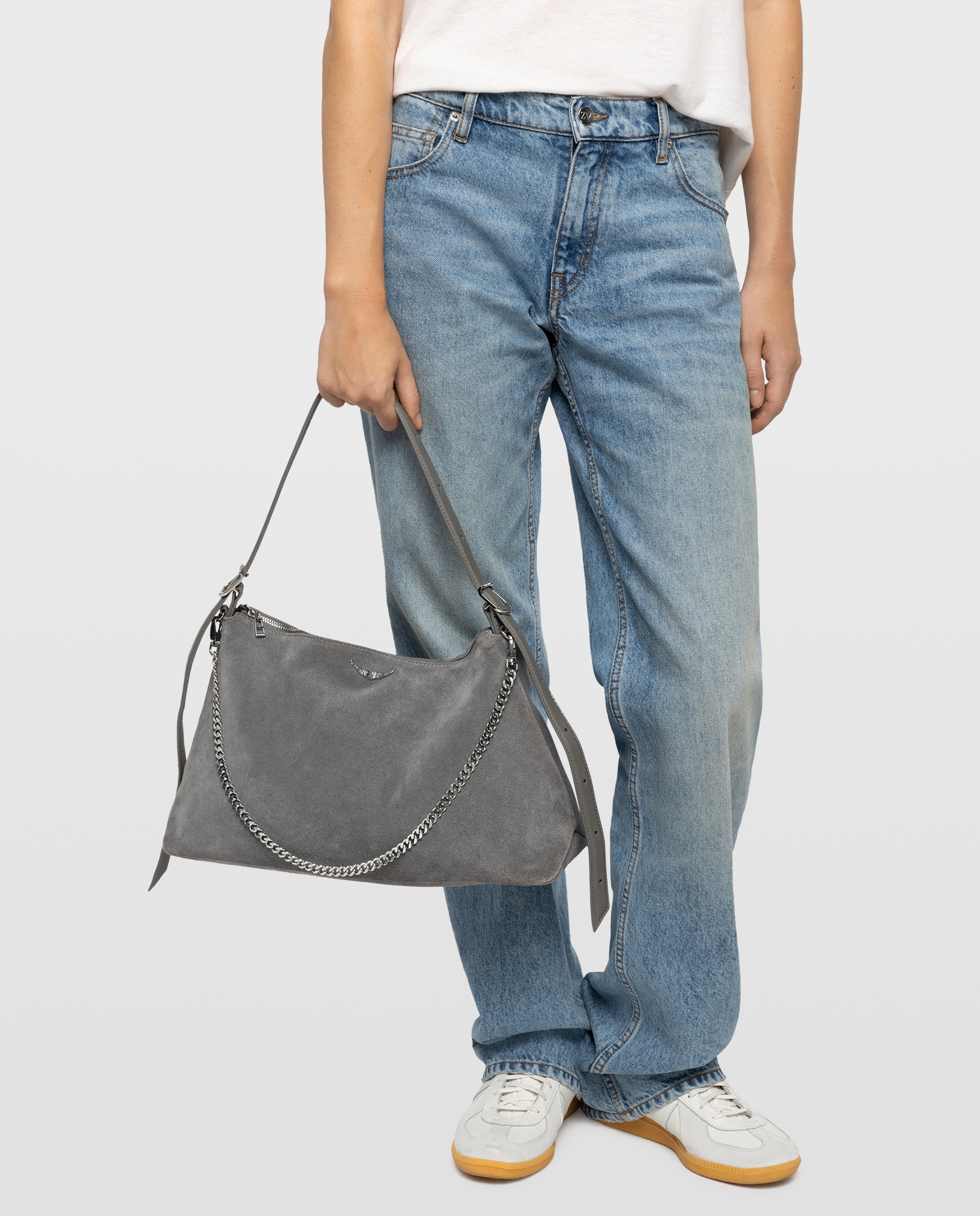 Bolso de hombro de ante flexible con alas - Zadig & Voltaire - Gris Gris-3