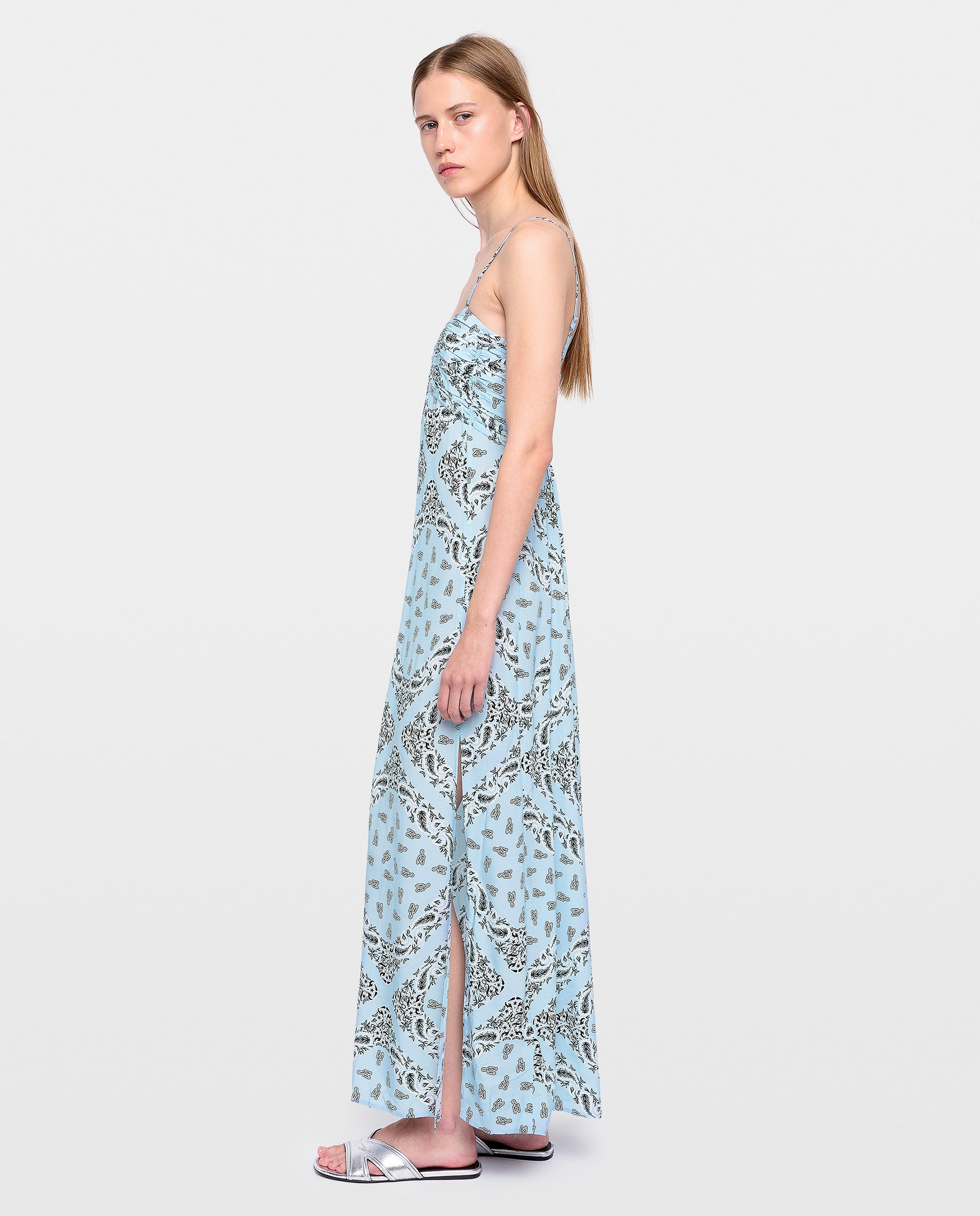 Vestido largo estampado con tirantes ajustables - Zadig & Voltaire - Azul claro Azul claro-2