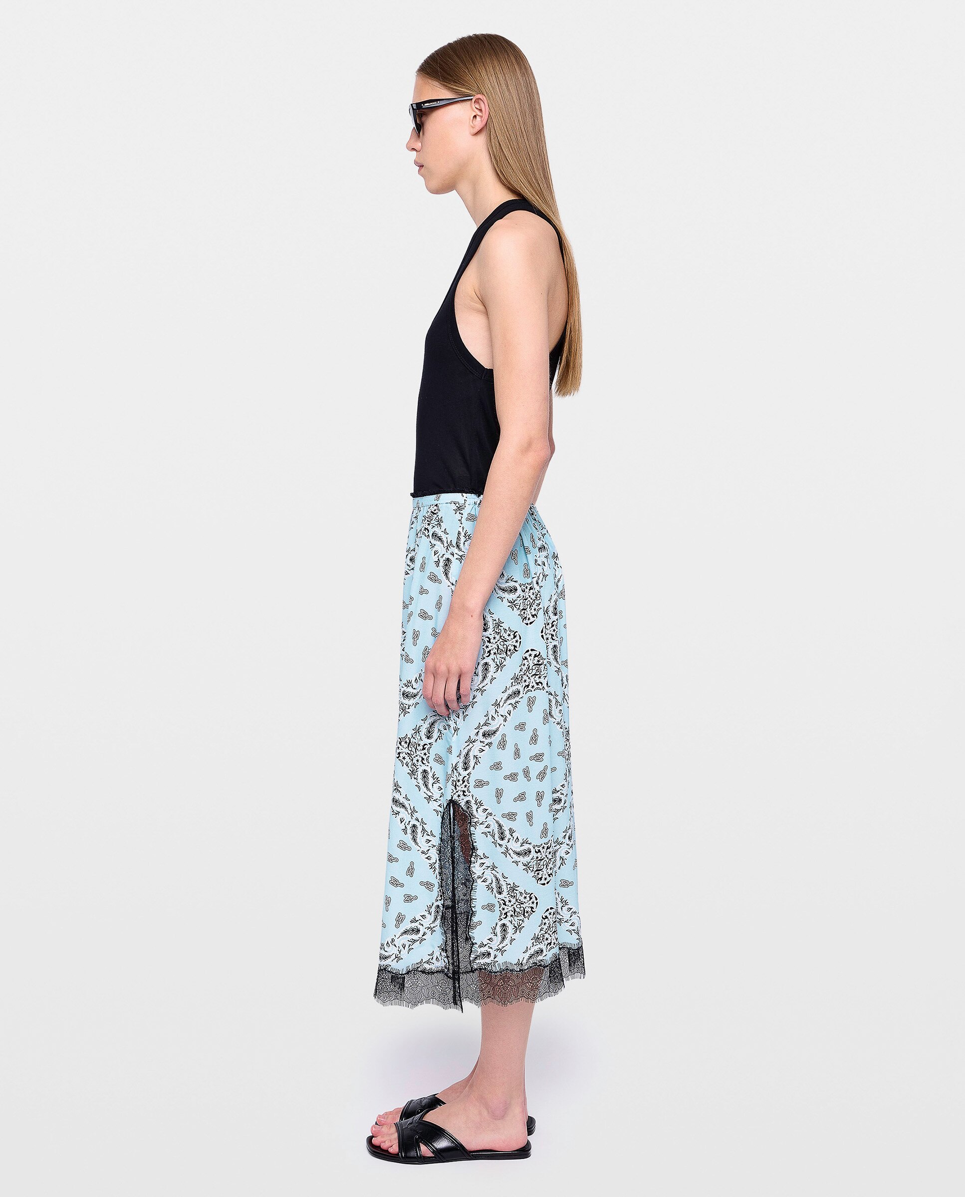 Falda midi lencera estampada - Zadig & Voltaire - Azul claro Azul claro-4