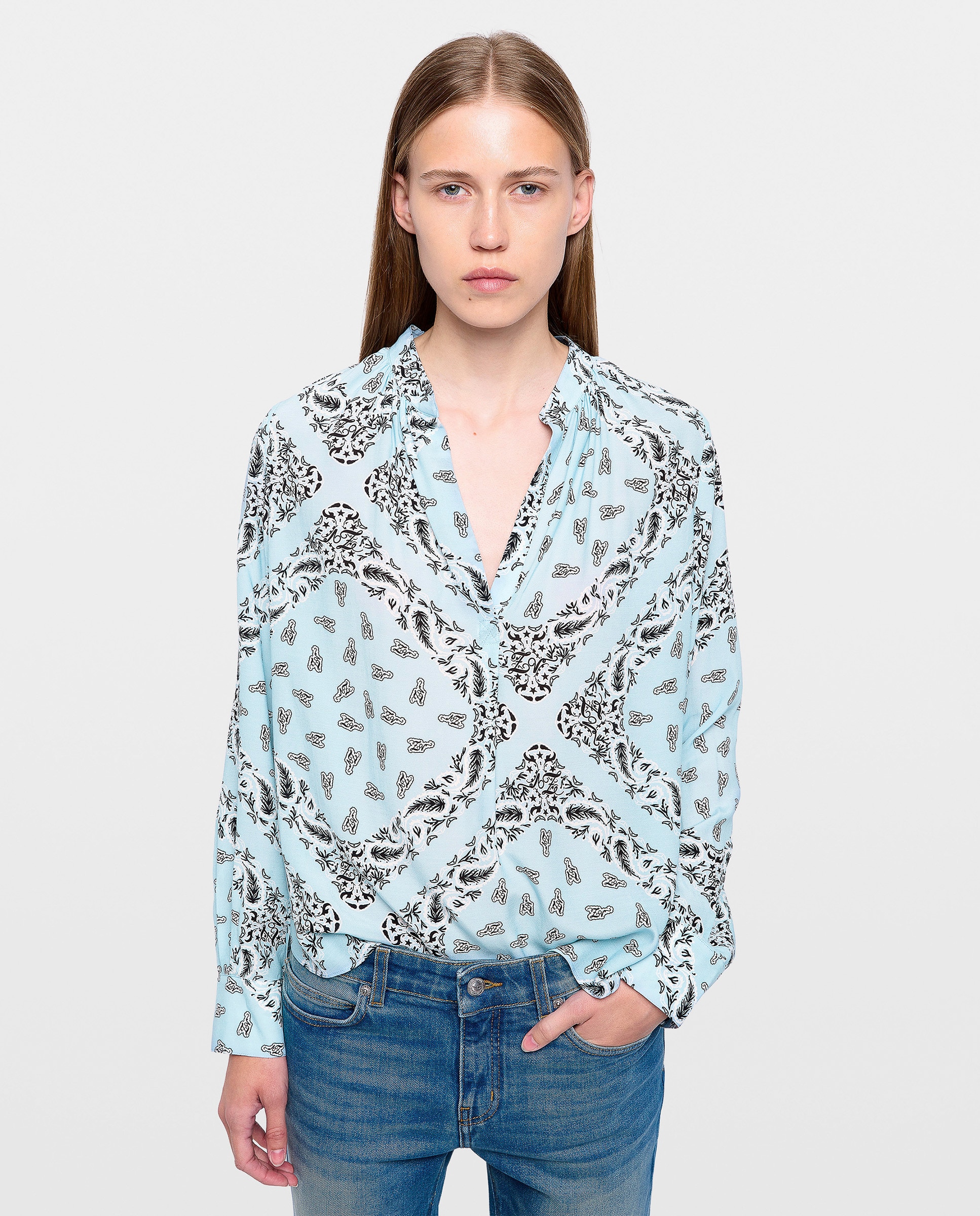 Zadig & Voltaire - Camisa de mujer estampada de viscosa con mangas largas y escote en v.