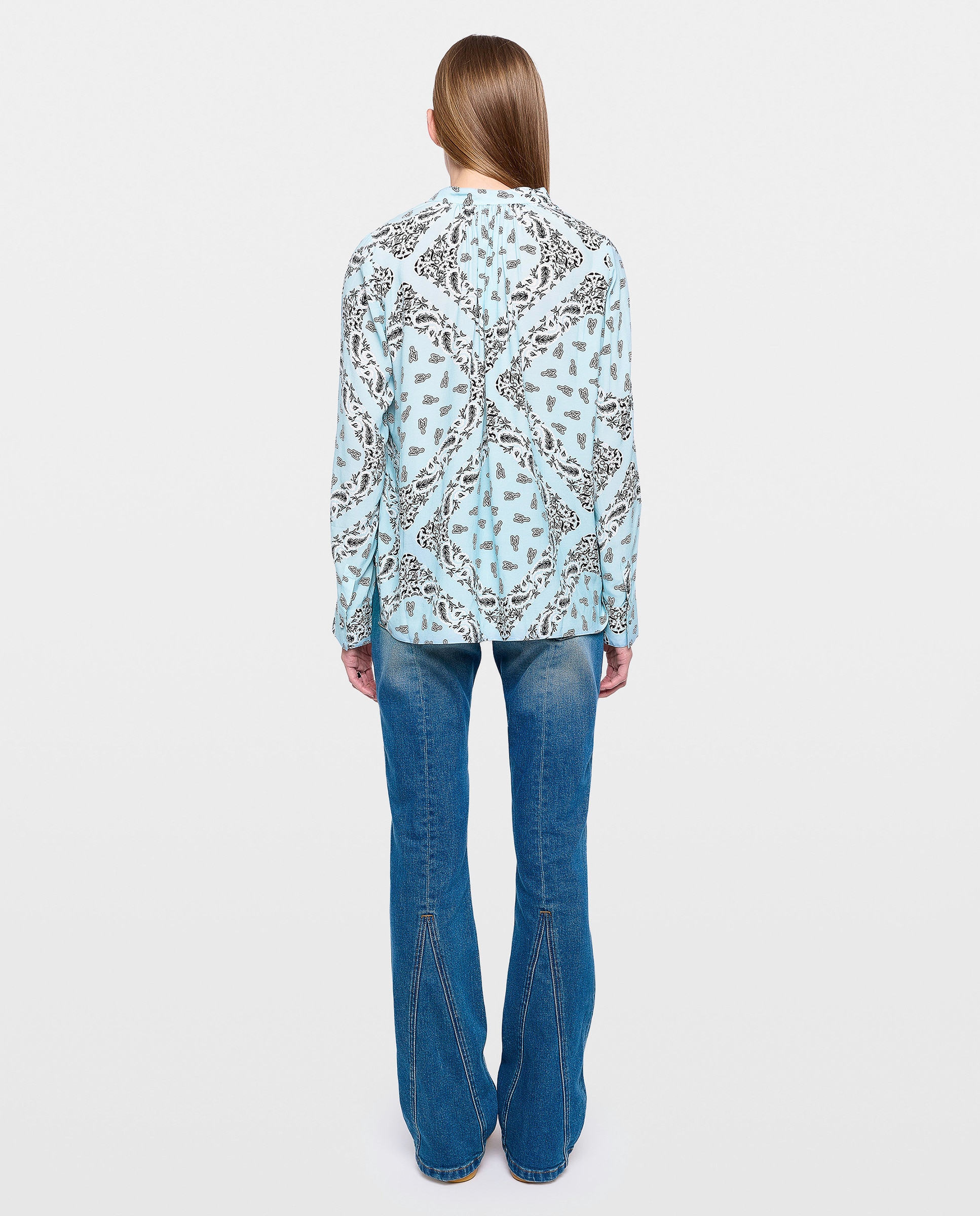 Camisa de mujer estampada de viscosa con mangas largas y escote en v - Zadig & Voltaire - Azul claro Azul claro-2