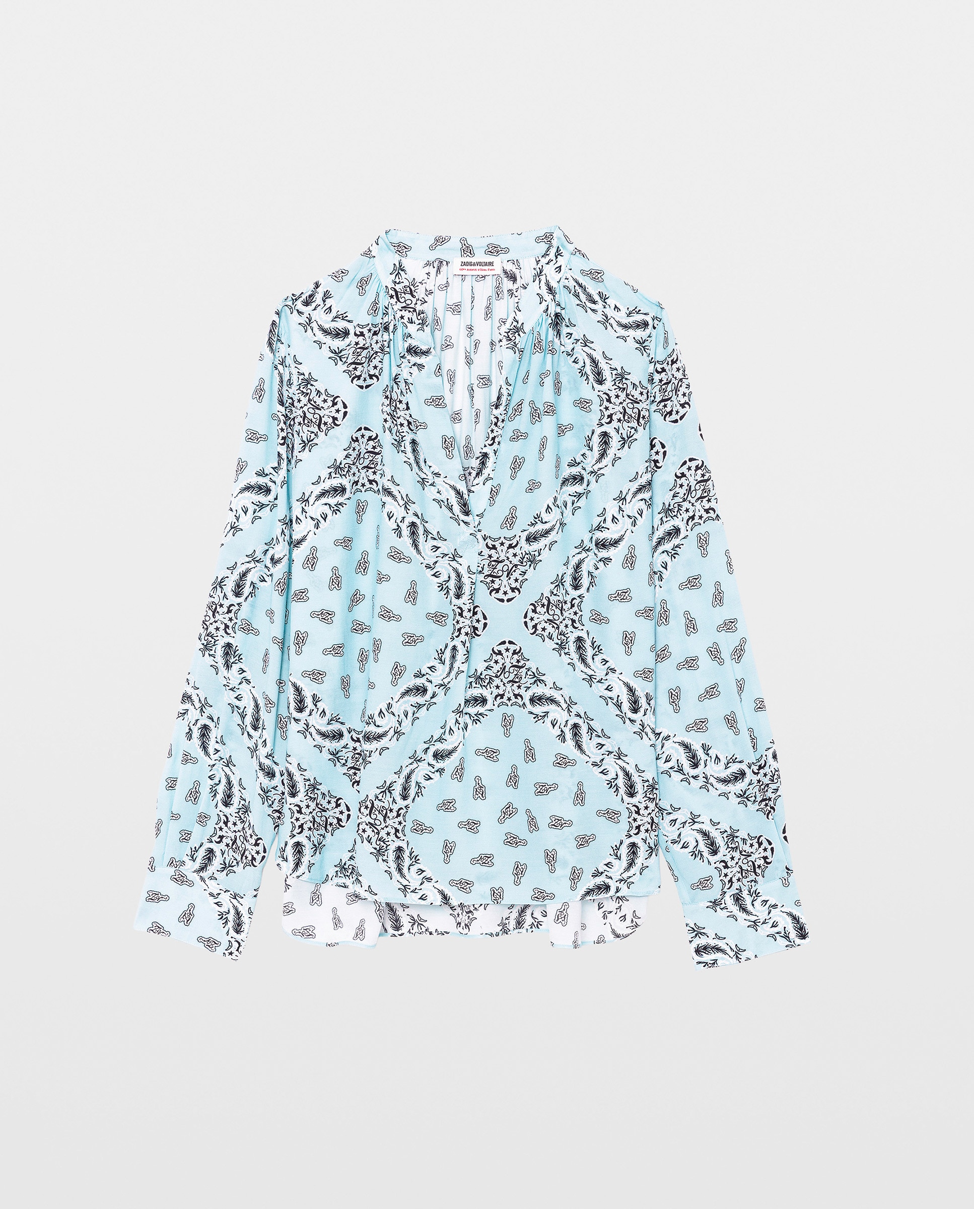 Camisa de mujer estampada de viscosa con mangas largas y escote en v - Zadig & Voltaire - Azul claro Azul claro-4