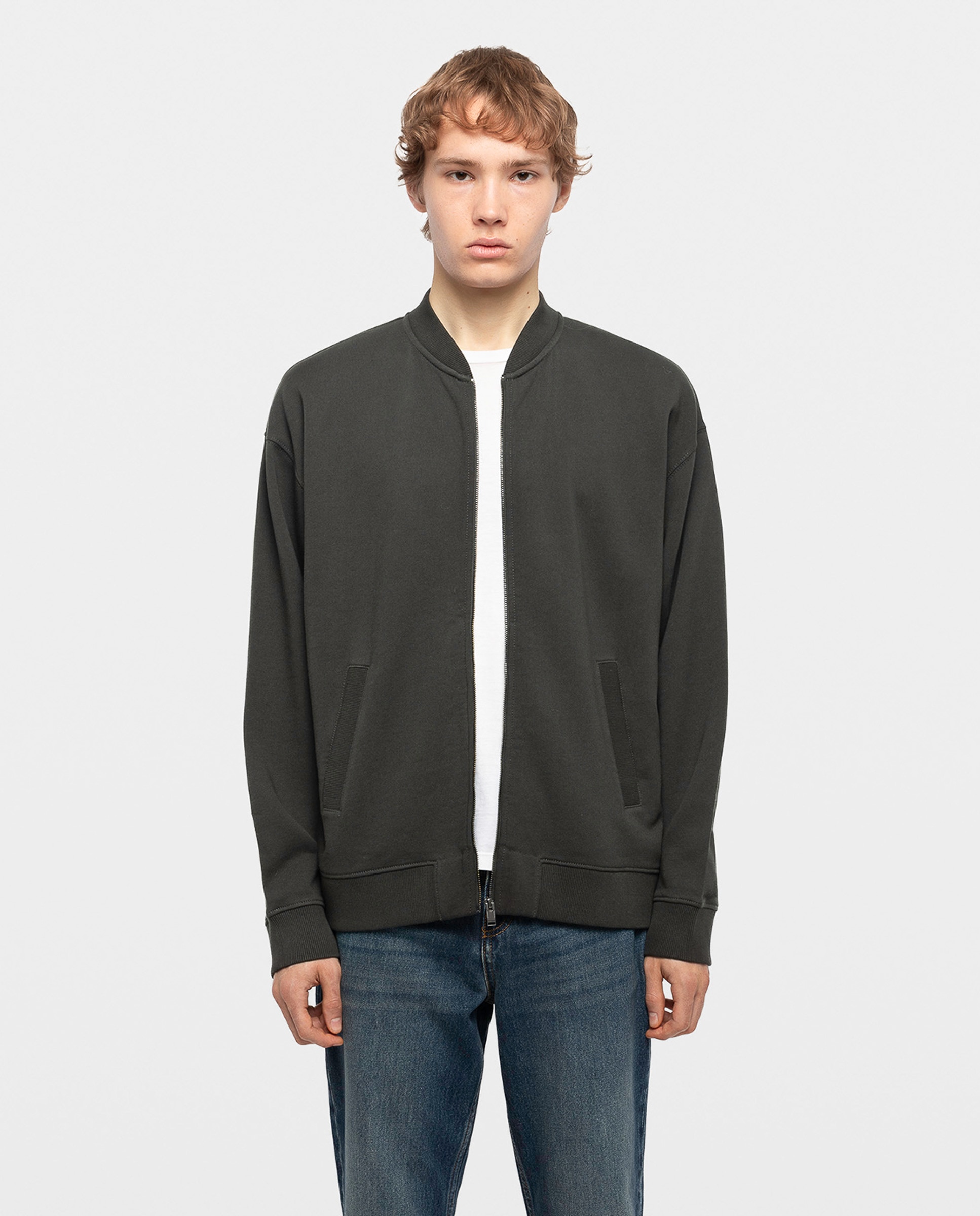Imagen 0 de Sudadera con cremallera de hombre de cuello redondo de manga larga en algodón Gris oscuro