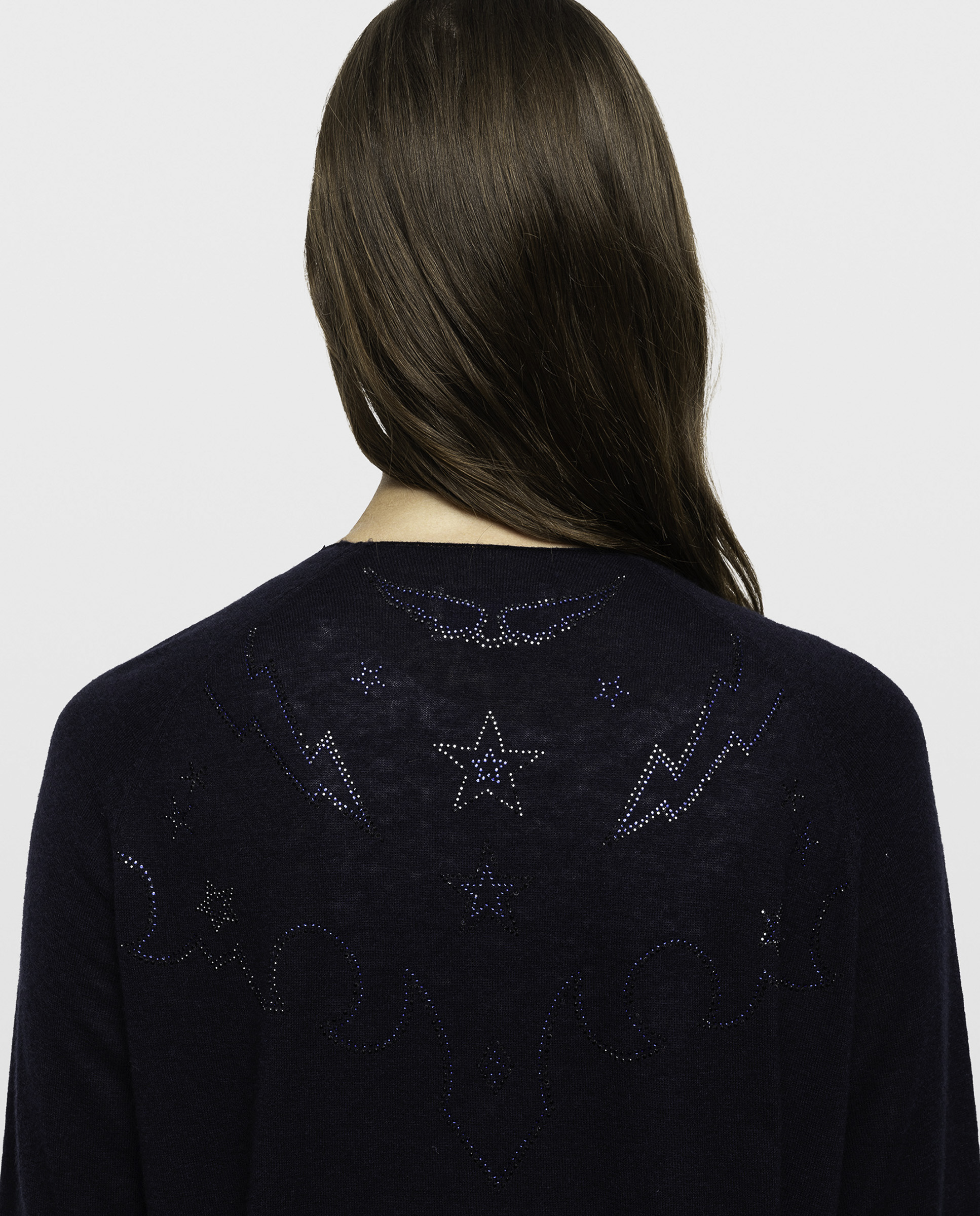Cárdigan de punto de mujer 100% cachemira pluma largo con strass integral y mangas cortas - Zadig & Voltaire - Azul marino Azul marino-5