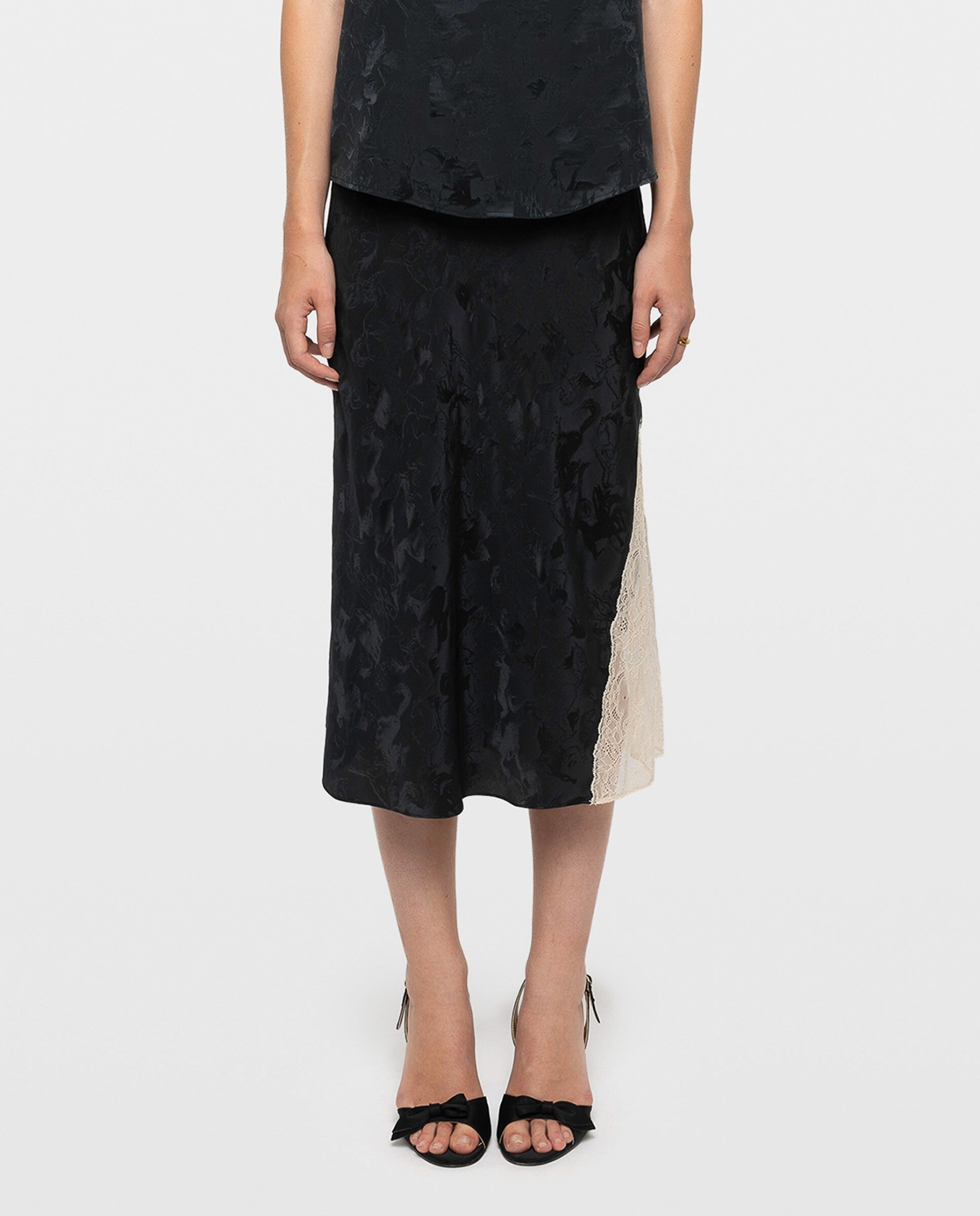 Falda midi 100% seda jacquard estilo lencero con encaje - Zadig & Voltaire - Verde oscuro Verde oscuro-2