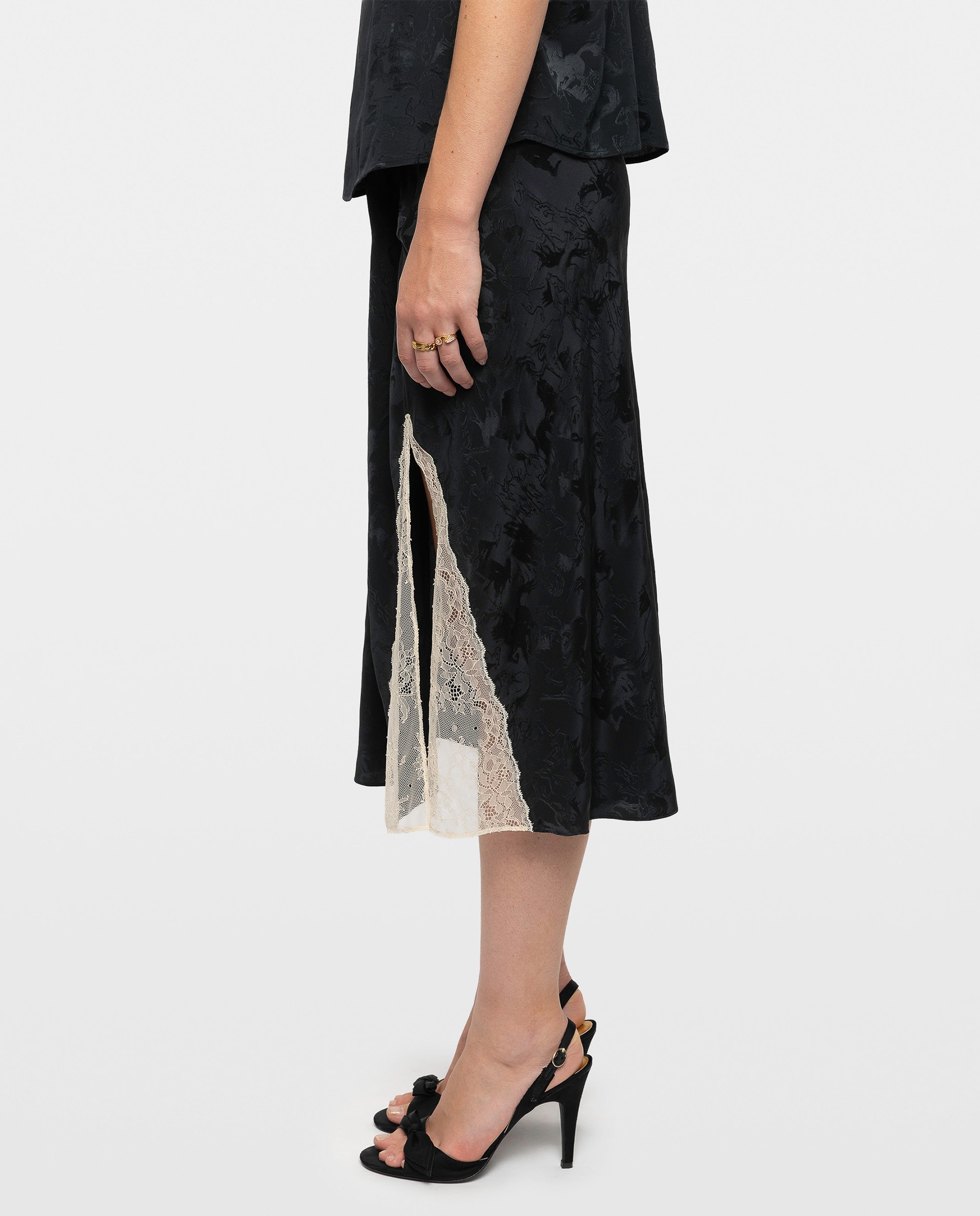 Falda midi 100% seda jacquard estilo lencero con encaje - Zadig & Voltaire - Verde oscuro Verde oscuro-4