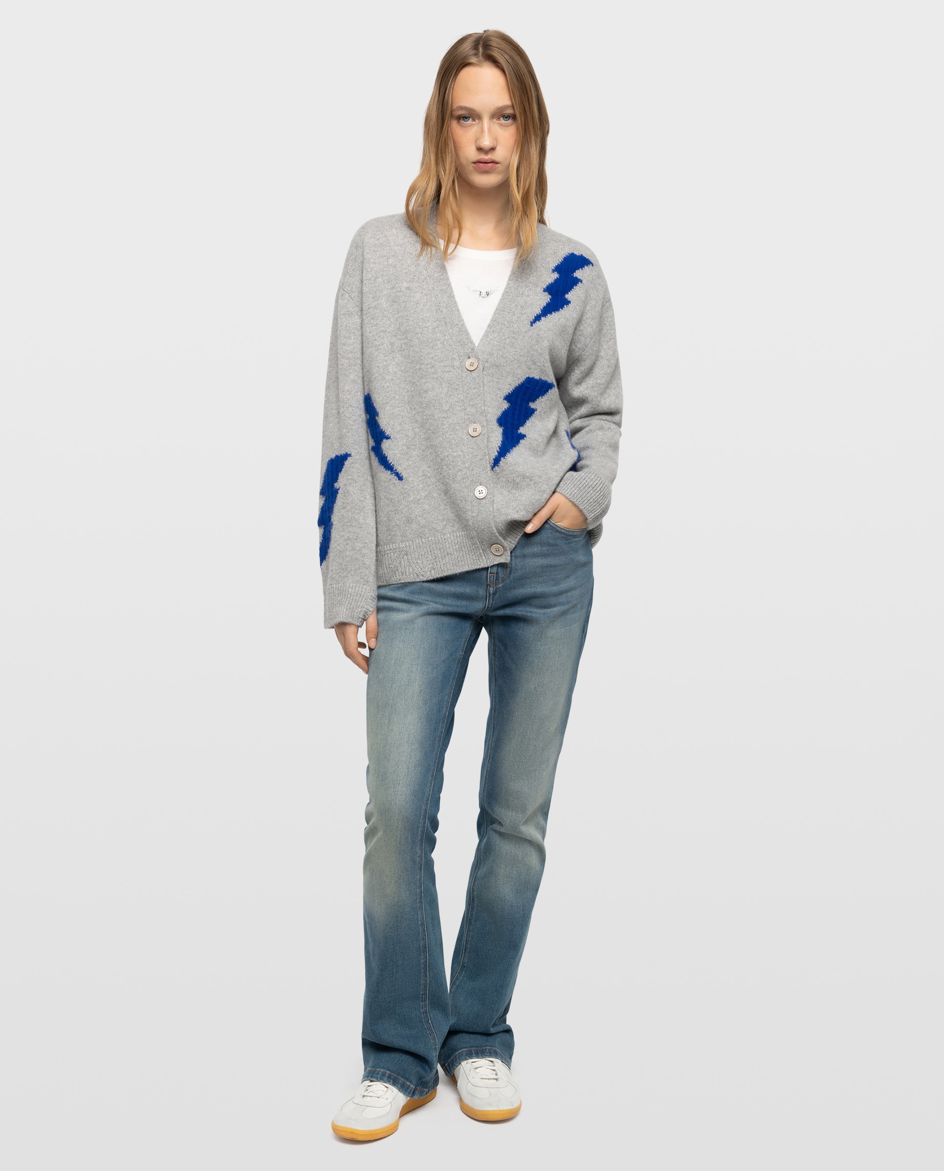Imagen 3 de Cárdigan de mujer 100% cachemira, manga larga y cuello de pico - Zadig & Voltaire - Gris claro Gris claro