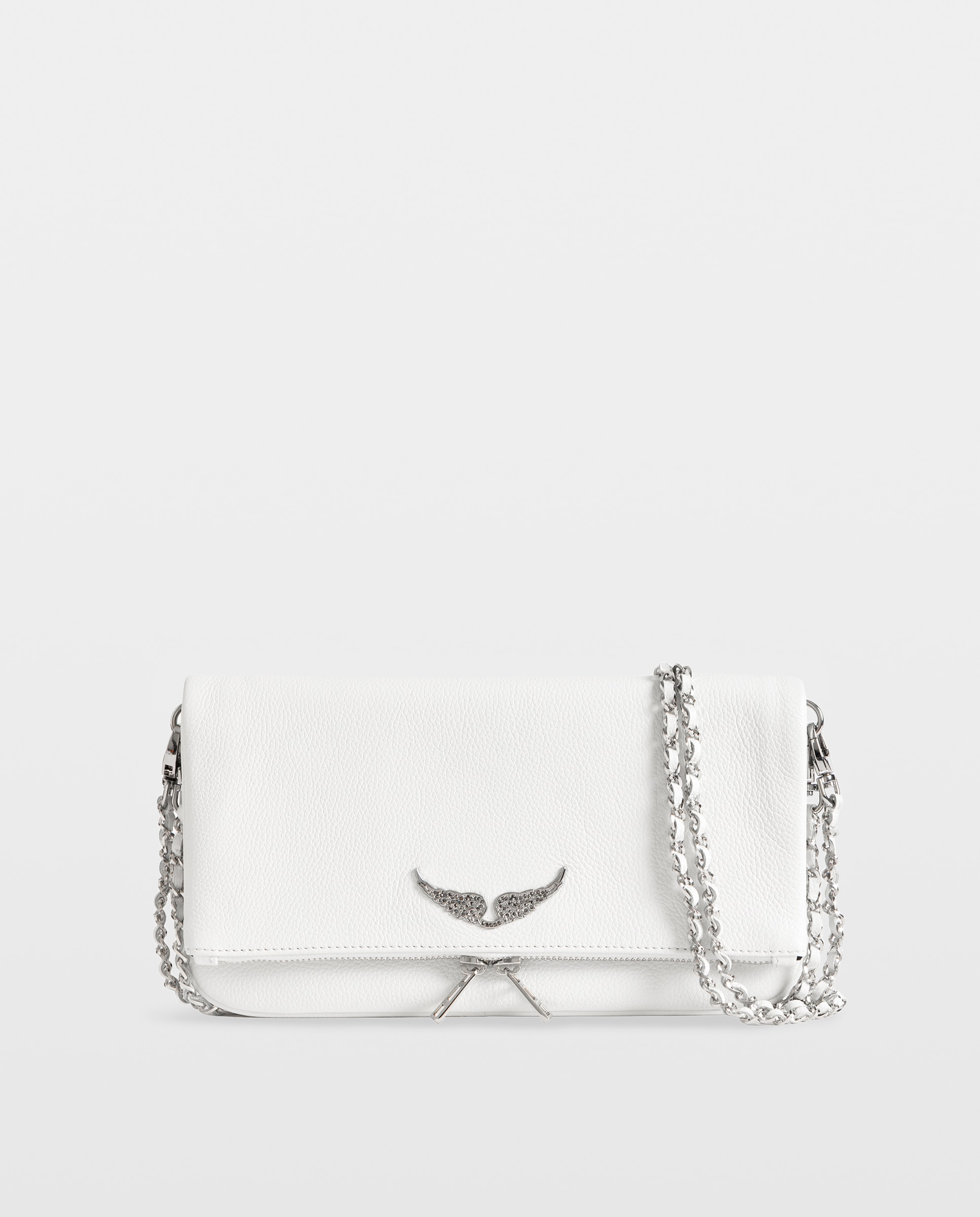 Bolso de mano rock de cuero granulado con doble cadena y strass - Zadig & Voltaire - Blanco Blanco-1