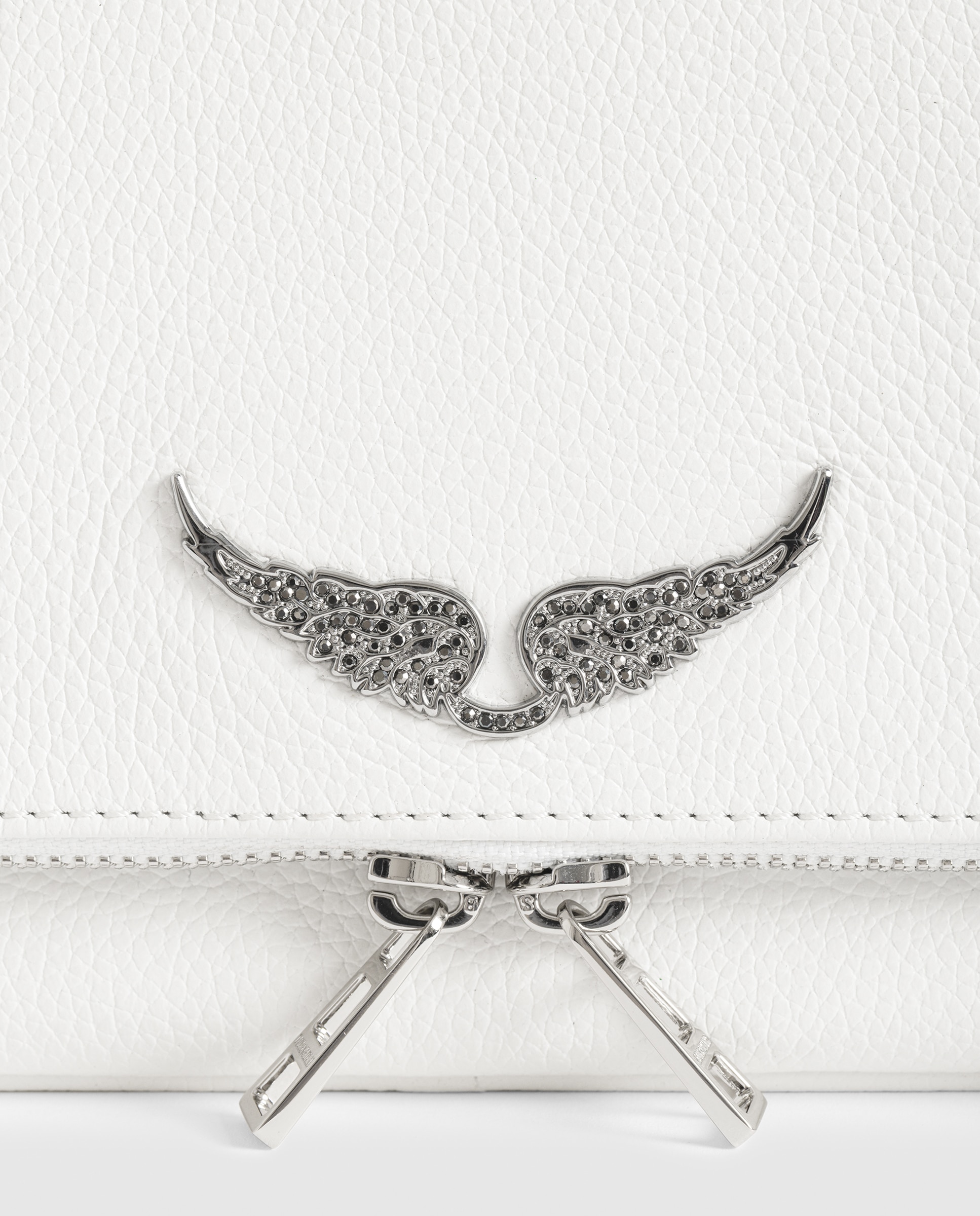 Bolso de mano rock de cuero granulado con doble cadena y strass - Zadig & Voltaire - Blanco Blanco-4