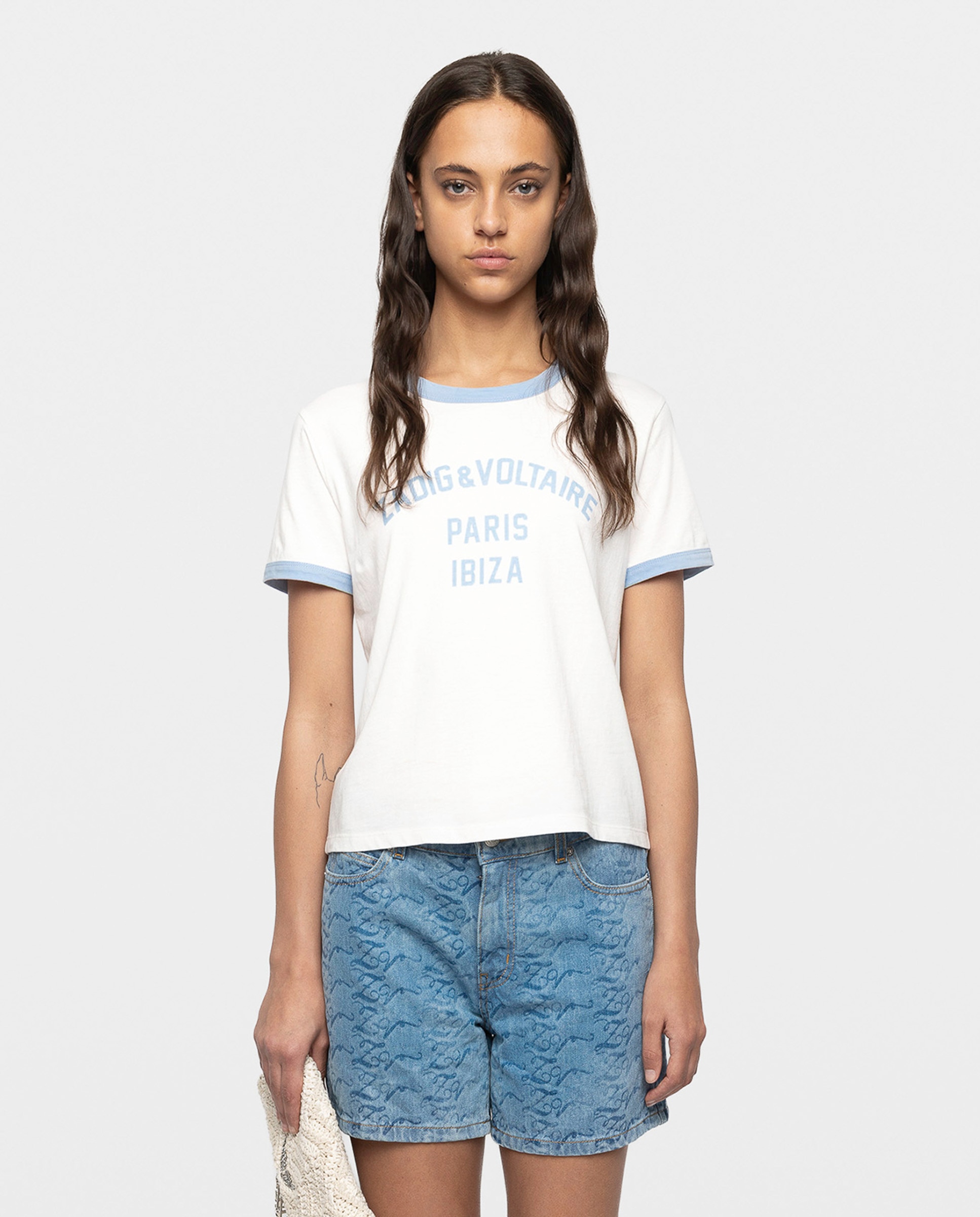 Camiseta de mujer de cuello redondo y mangas cortas de algodón con estampado - Zadig & Voltaire - Blanco Blanco-1