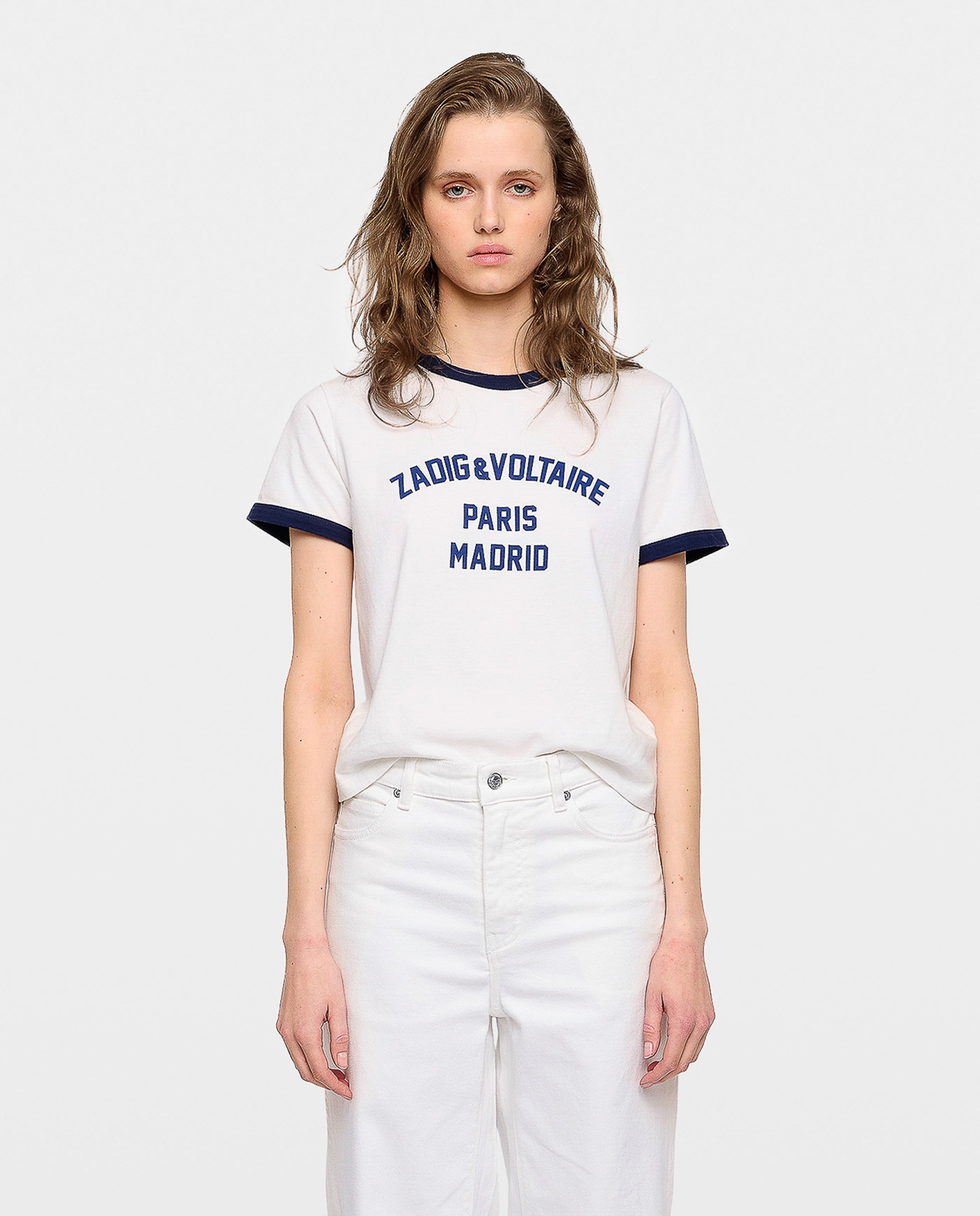 Camiseta de mujer de cuello redondo y mangas cortas de algodón con estampado - Zadig & Voltaire - Blanco Blanco-1