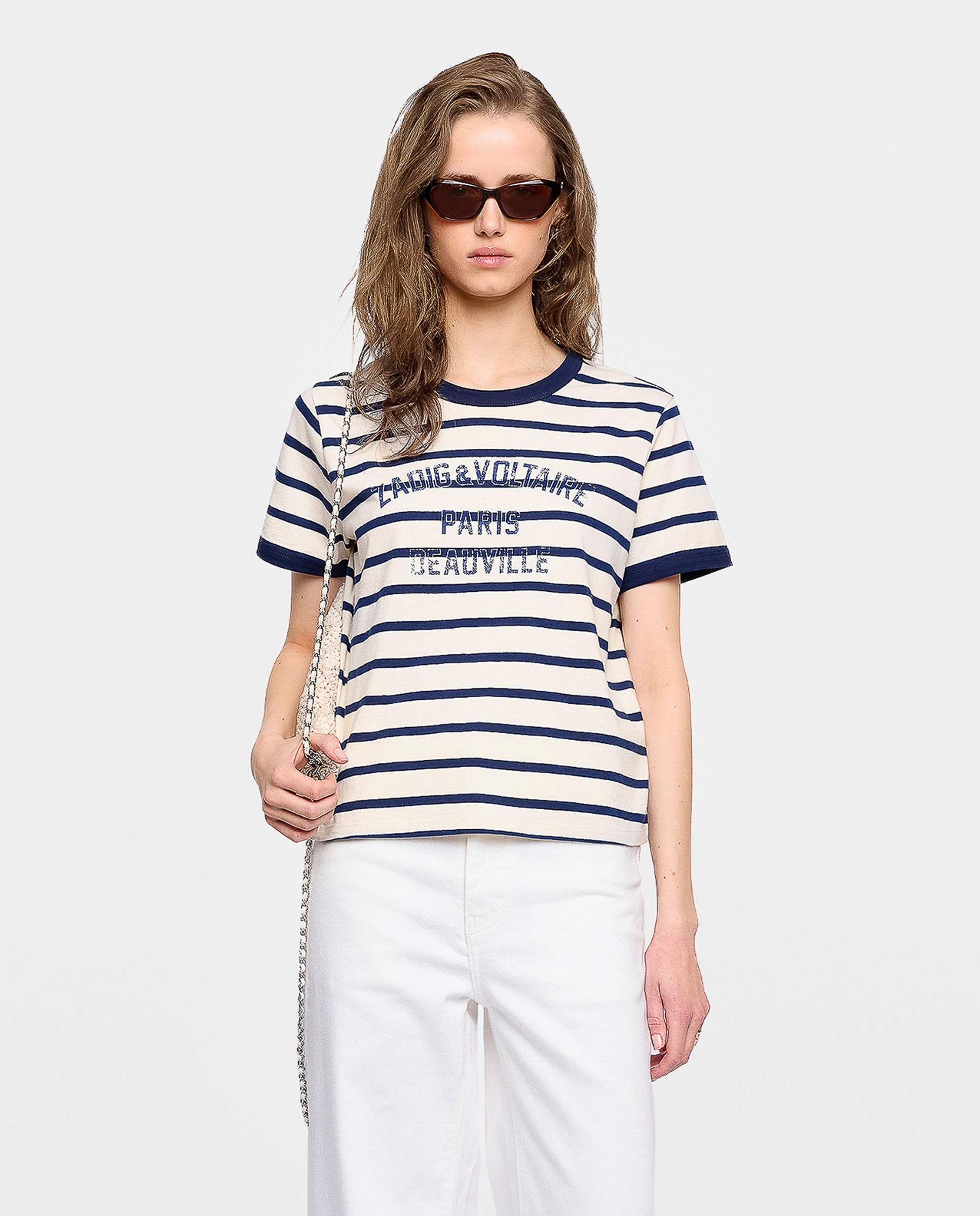 Camiseta de mujer de cuello redondo y mangas cortas de algodón con estampado - Zadig & Voltaire - Blanco Blanco-1