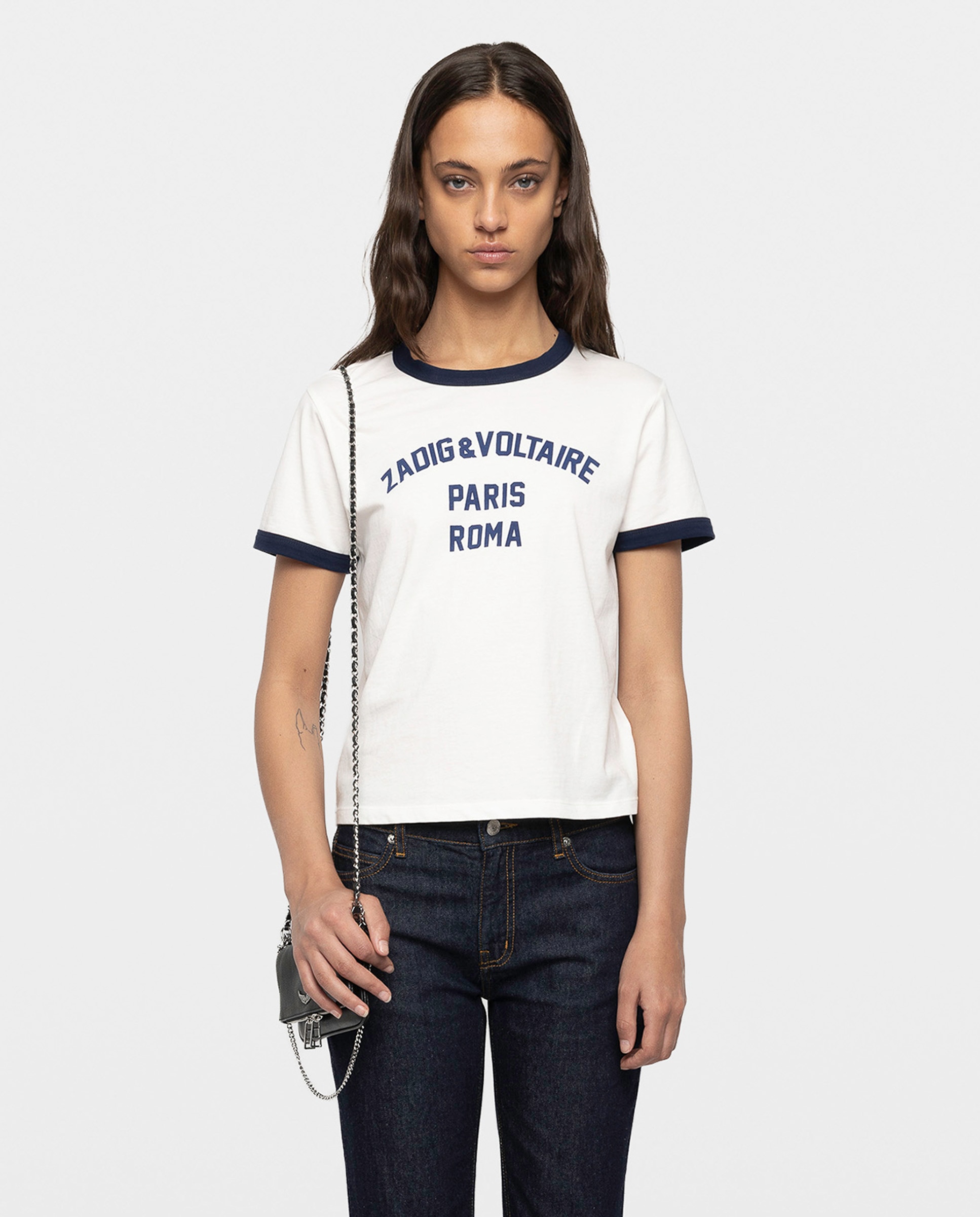 Camiseta de mujer de cuello redondo y mangas cortas de algodón con estampado - Zadig & Voltaire - Blanco Blanco-1