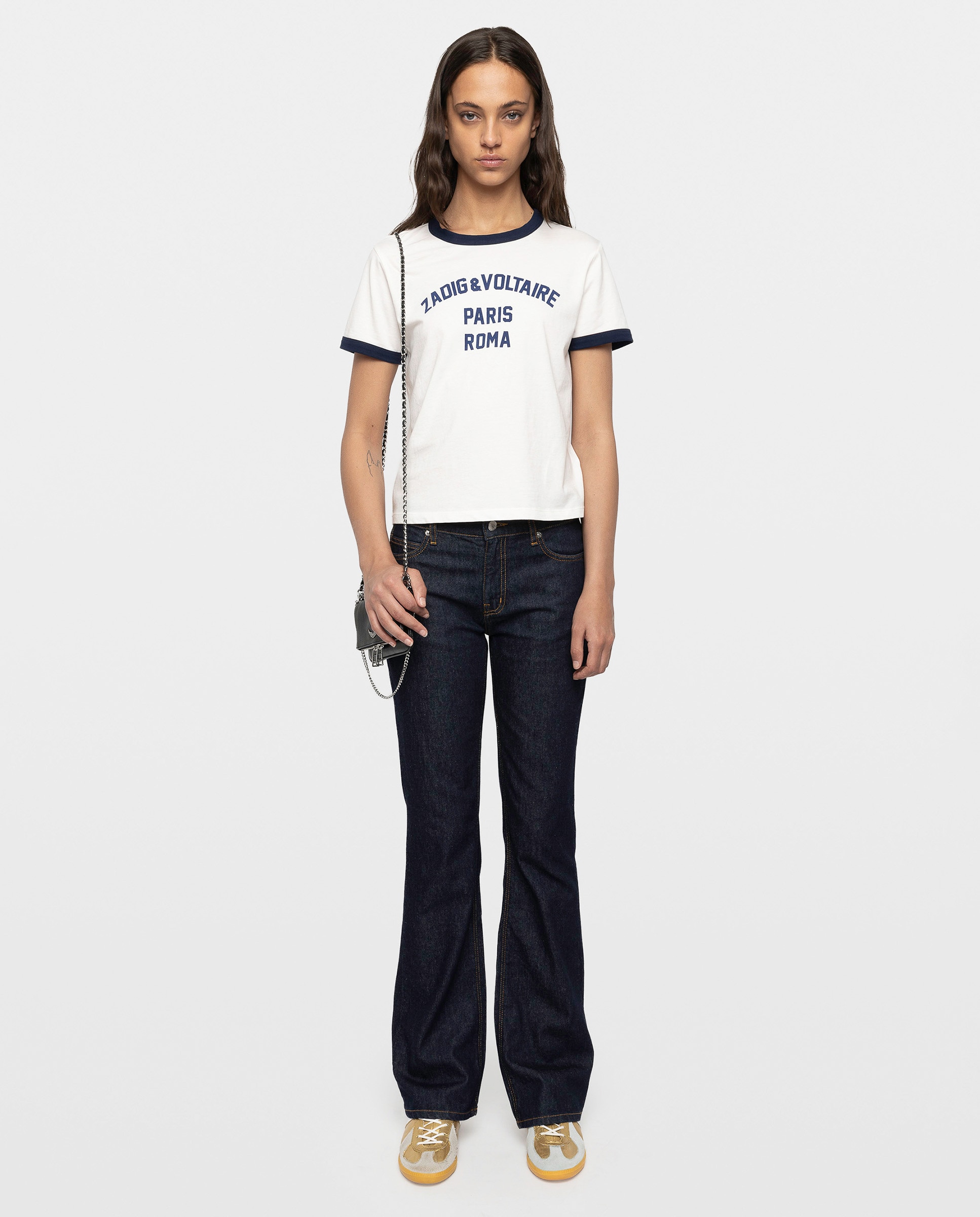 Camiseta de mujer de cuello redondo y mangas cortas de algodón con estampado - Zadig & Voltaire - Blanco Blanco-3