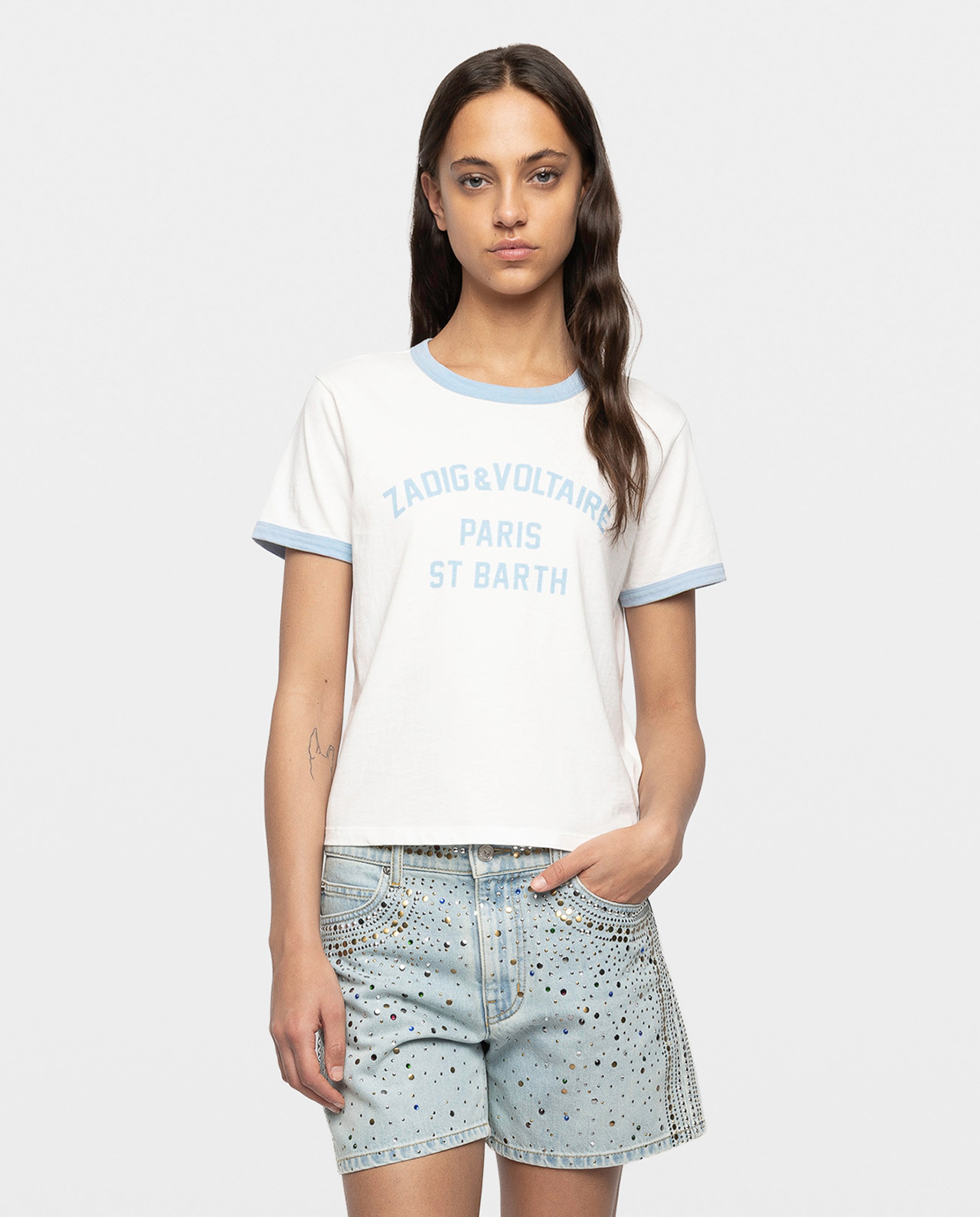 Camiseta de mujer de cuello redondo y mangas cortas de algodón con estampado - Zadig & Voltaire - Blanco Blanco-1