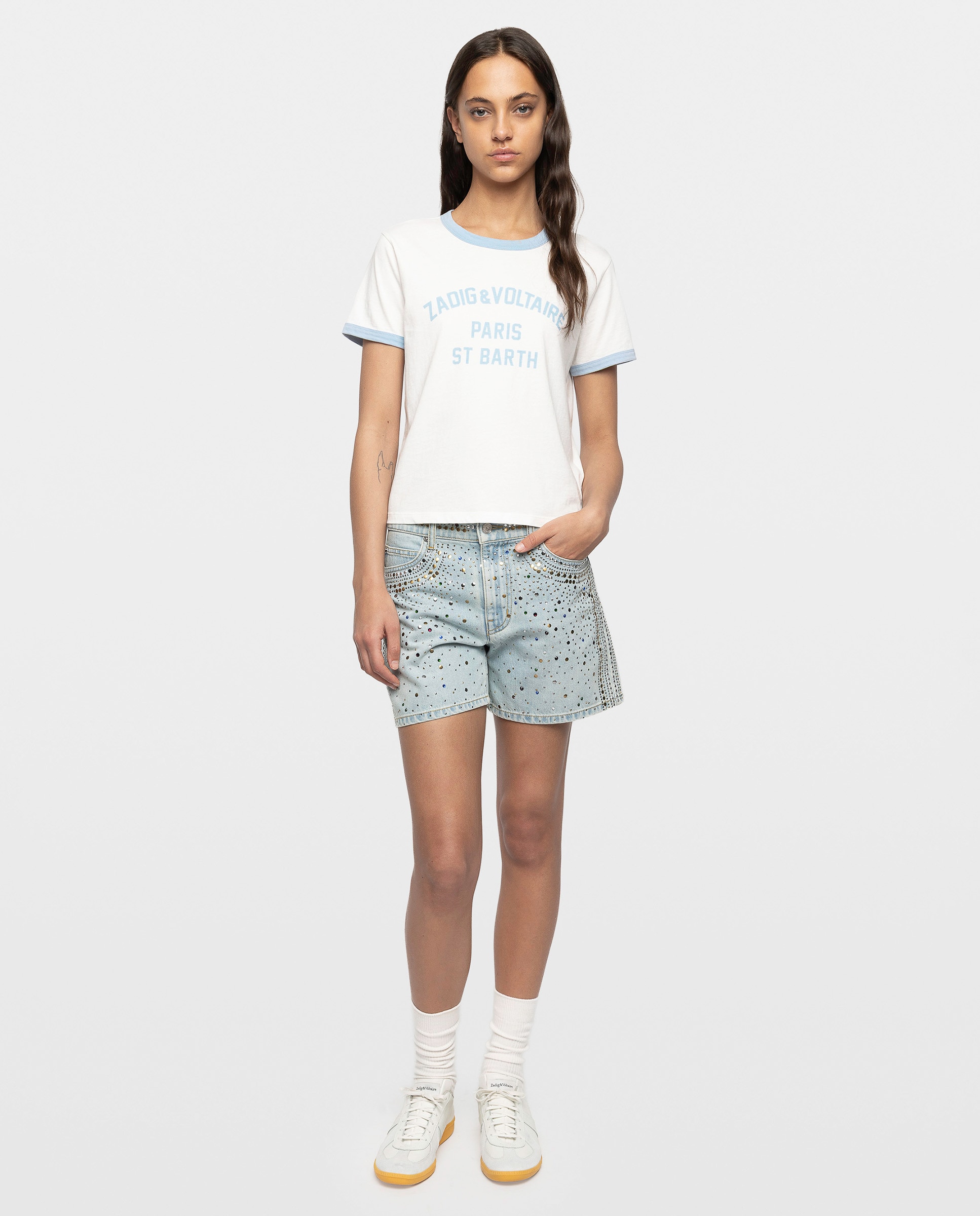 Camiseta de mujer de cuello redondo y mangas cortas de algodón con estampado - Zadig & Voltaire - Blanco Blanco-3