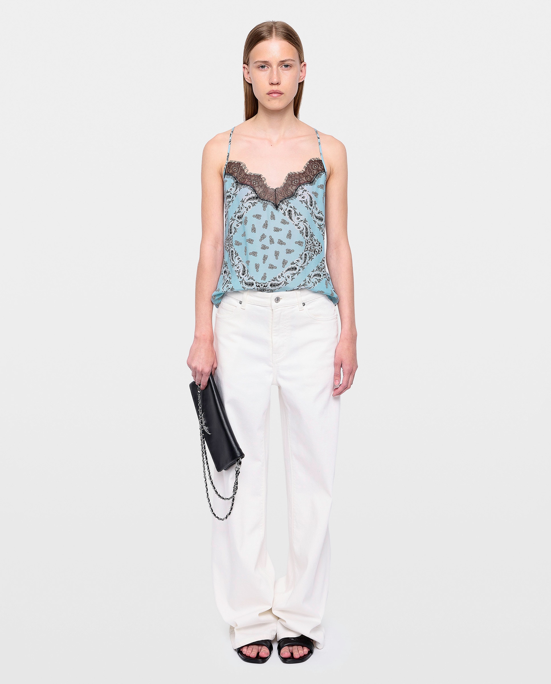 Zadig & Voltaire - Top lencero de mujer estampado con encaje y tirantes ajustables.