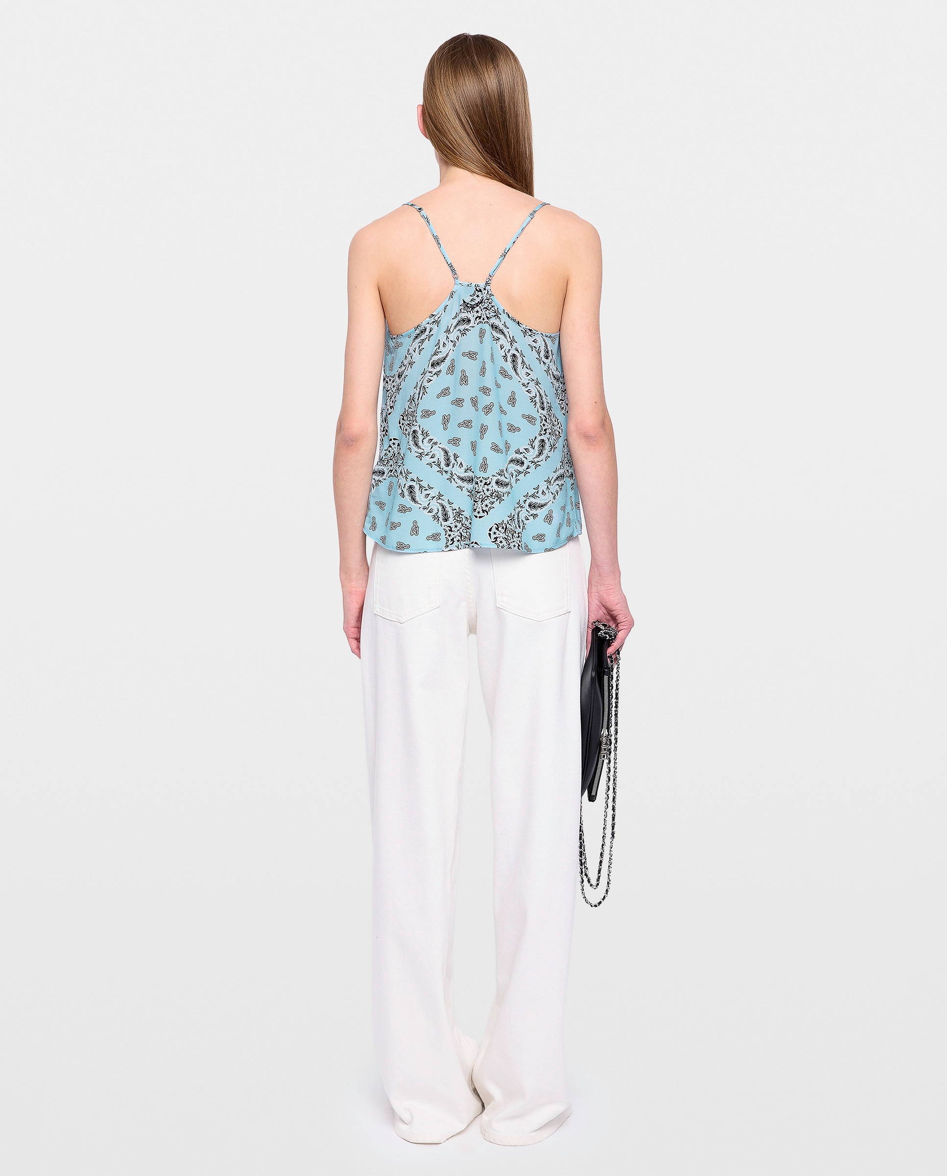 Top lencero de mujer estampado con encaje y tirantes ajustables - Zadig & Voltaire - Azul claro Azul claro-2