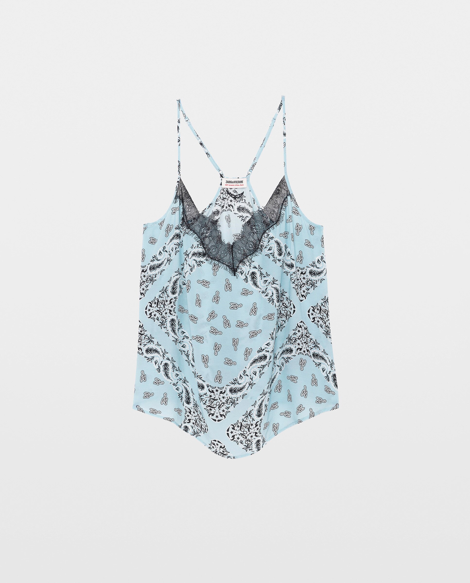 Top lencero de mujer estampado con encaje y tirantes ajustables - Zadig & Voltaire - Azul claro Azul claro-4