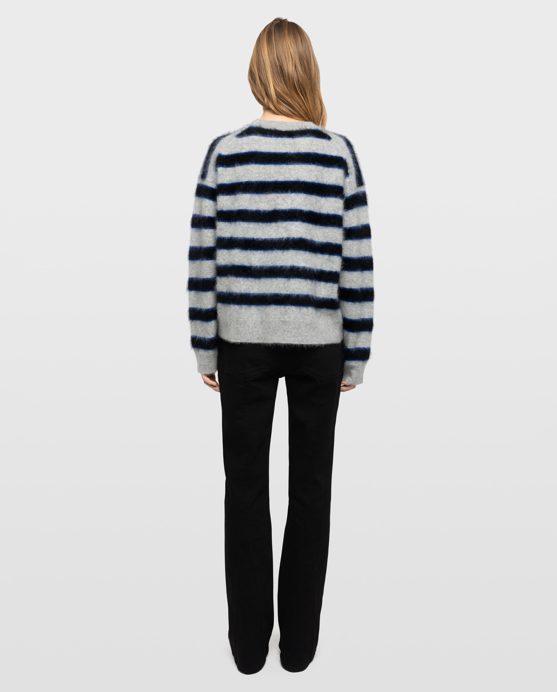 Jersey de mujer 100% cachemira cepillada con cuello redondo y rayas - Zadig & Voltaire - Gris claro Gris claro-2