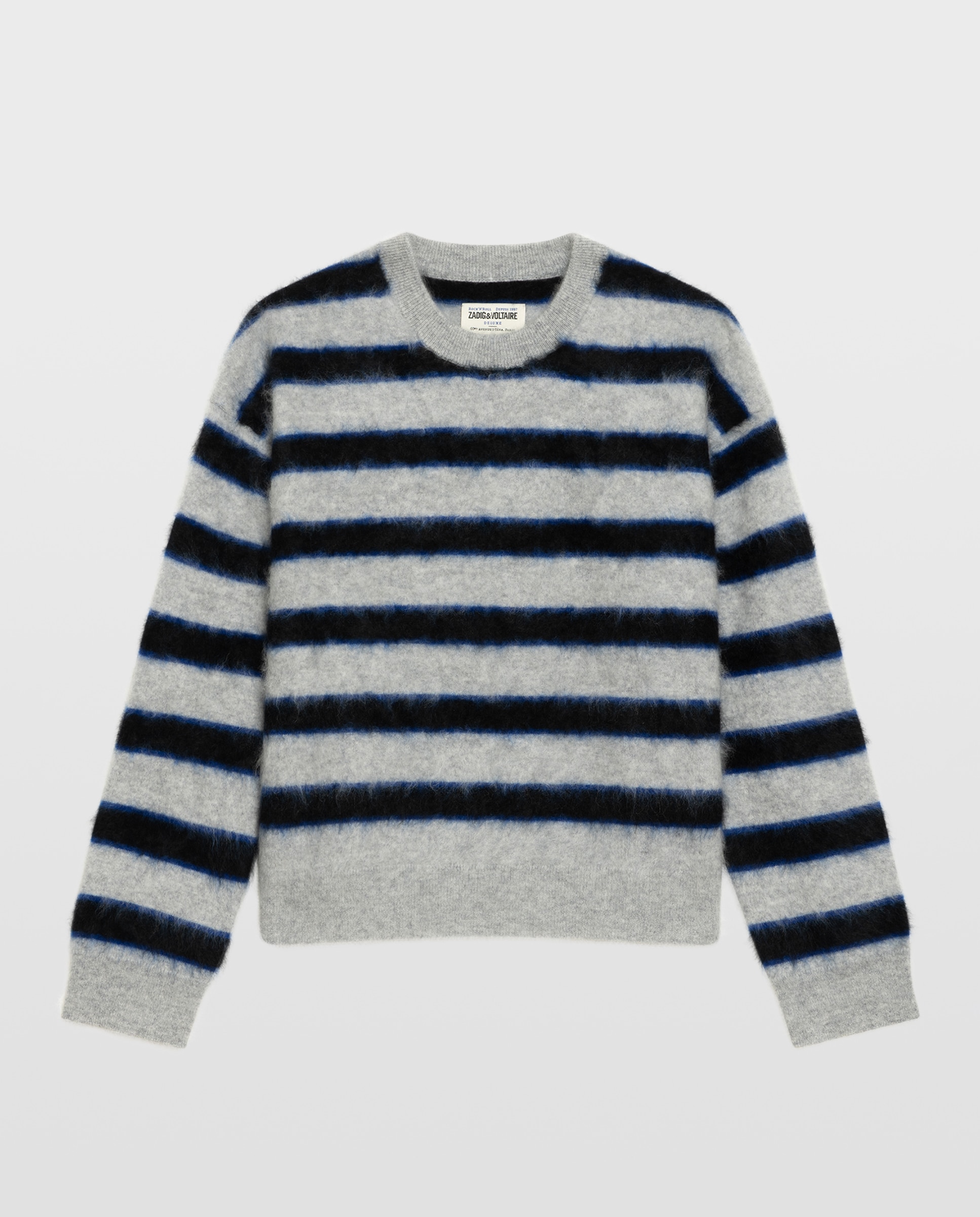 Jersey de mujer 100% cachemira cepillada con cuello redondo y rayas - Zadig & Voltaire - Gris claro Gris claro-4
