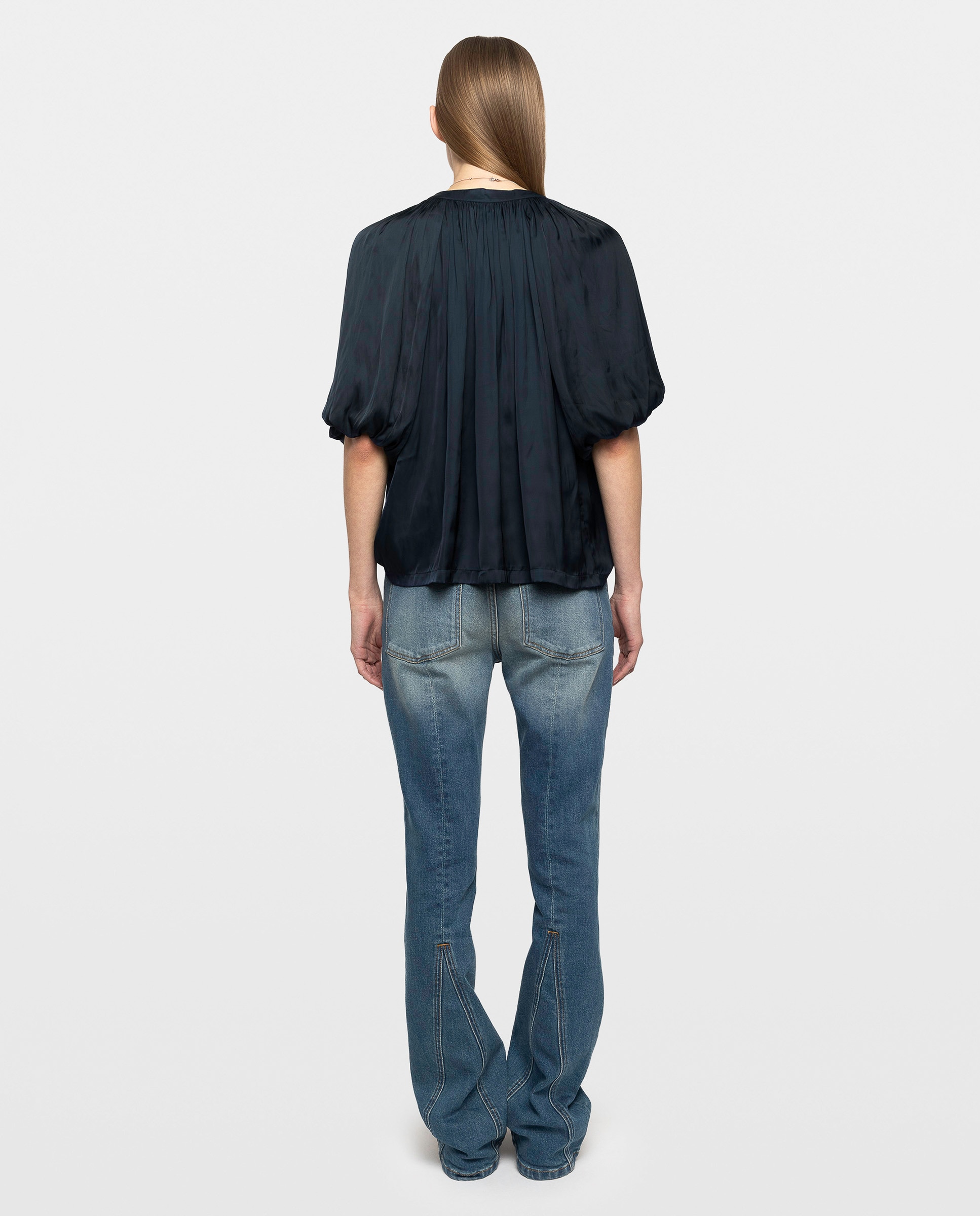 Blusa de mujer de satén con mangas abullonadas - Zadig & Voltaire - Azul marino Azul marino-2