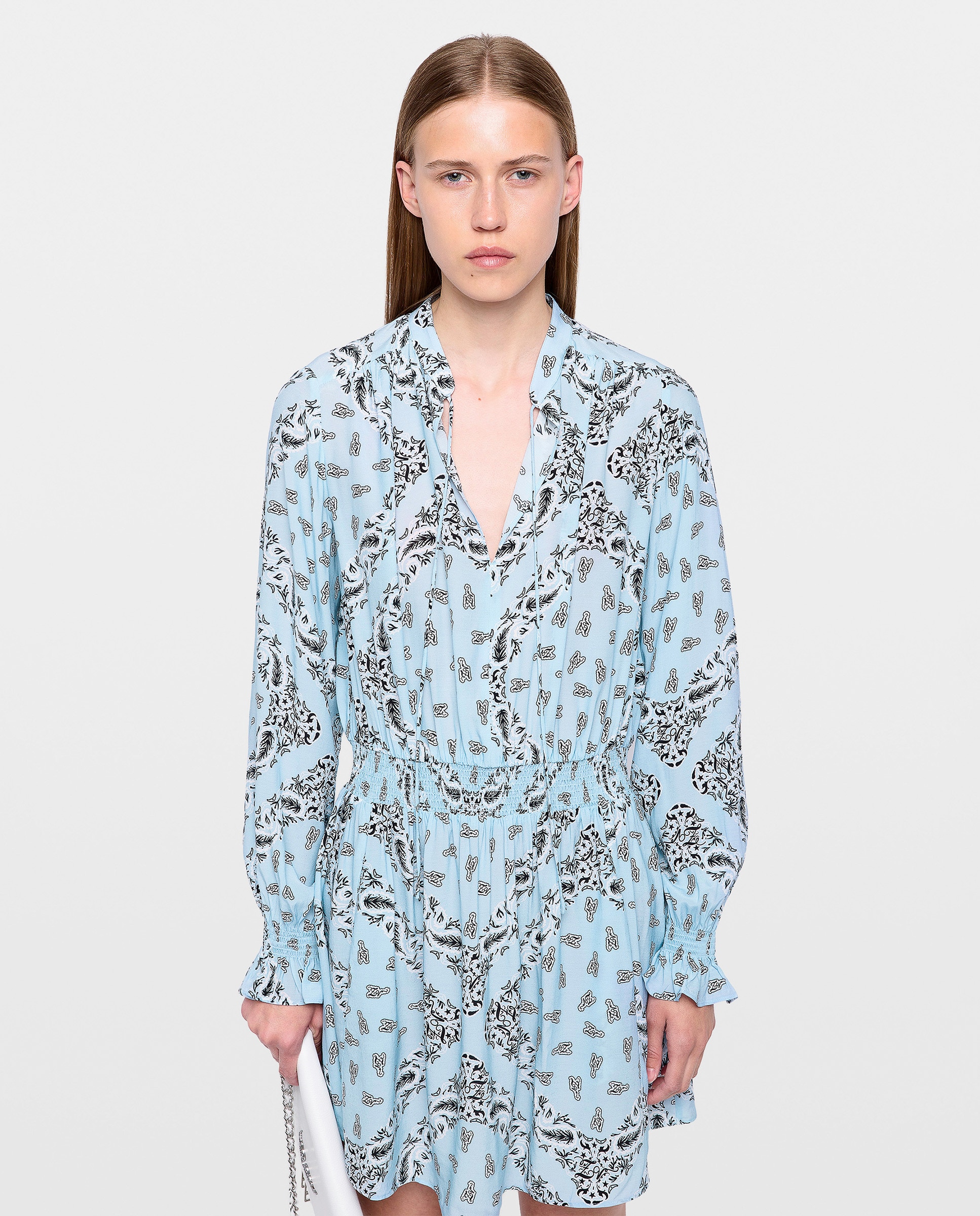 Vestido corto estampado de manga larga - Zadig & Voltaire - Azul claro Azul claro-3