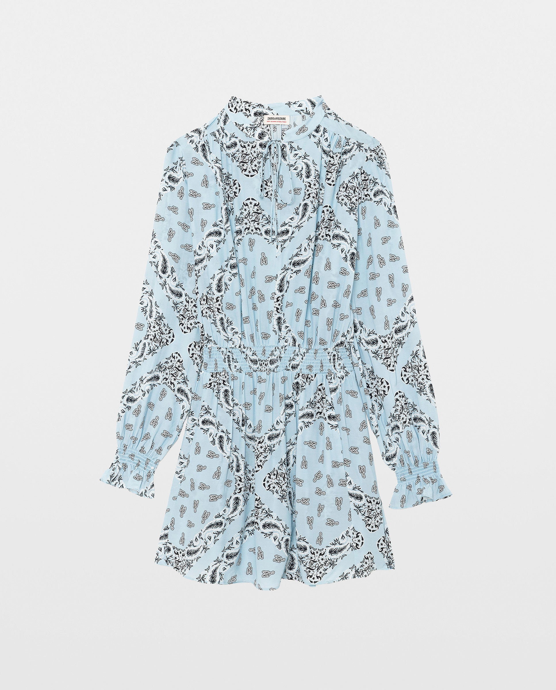 Vestido corto estampado de manga larga - Zadig & Voltaire - Azul claro Azul claro-4