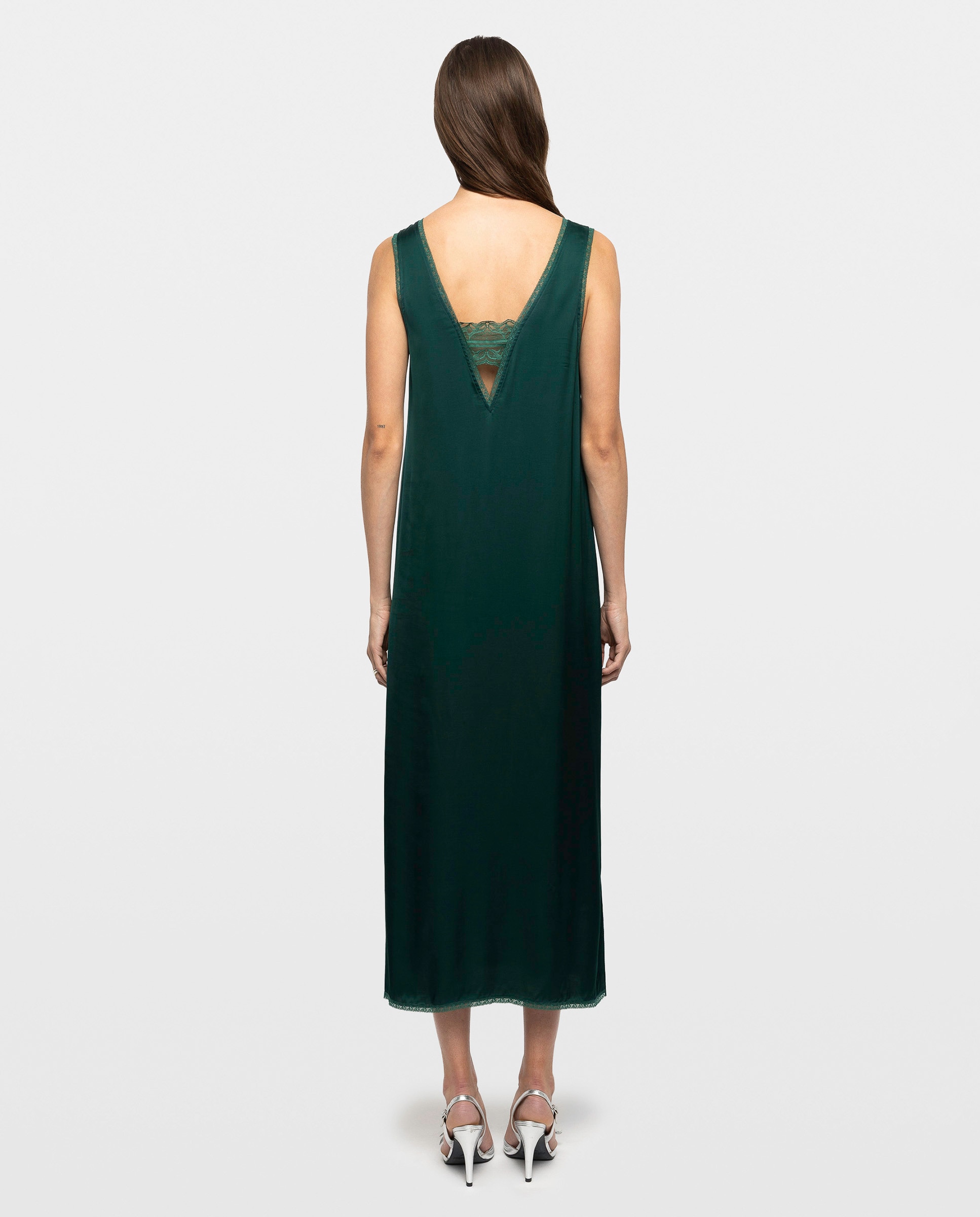 Vestido midi sin mangas satinado con encaje - Zadig & Voltaire - Verde Verde-2