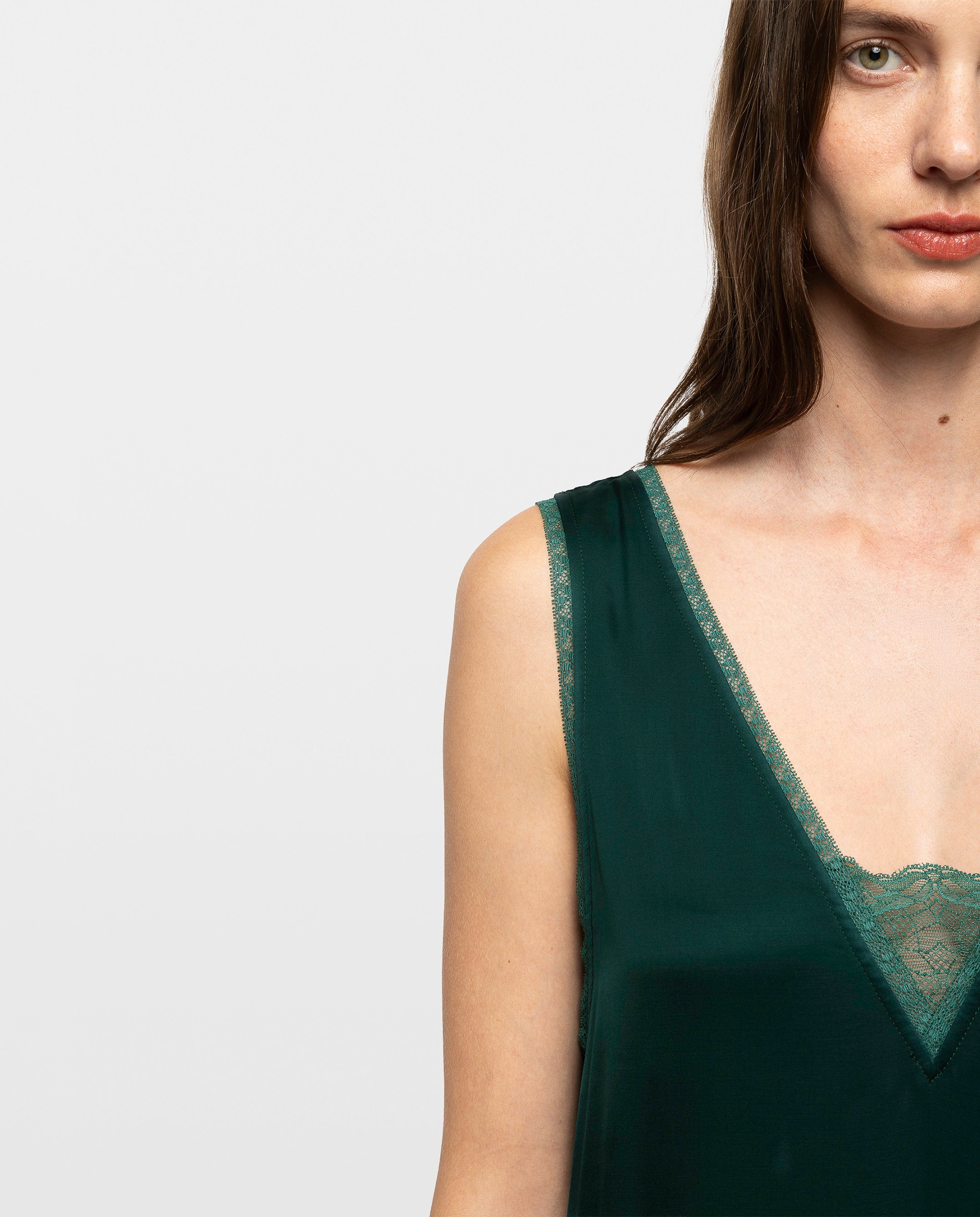 Vestido midi sin mangas satinado con encaje - Zadig & Voltaire - Verde Verde-3