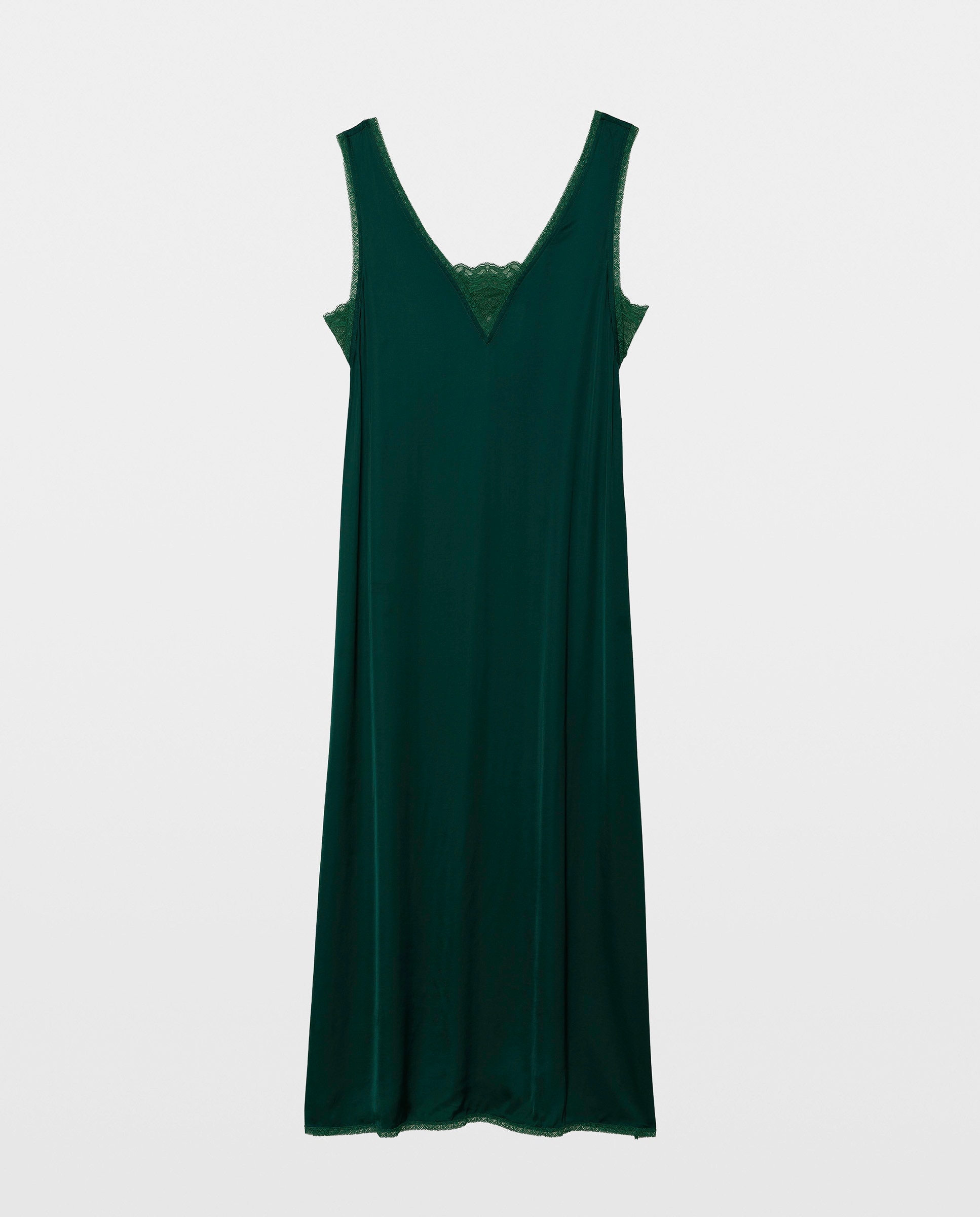 Vestido midi sin mangas satinado con encaje - Zadig & Voltaire - Verde Verde-4