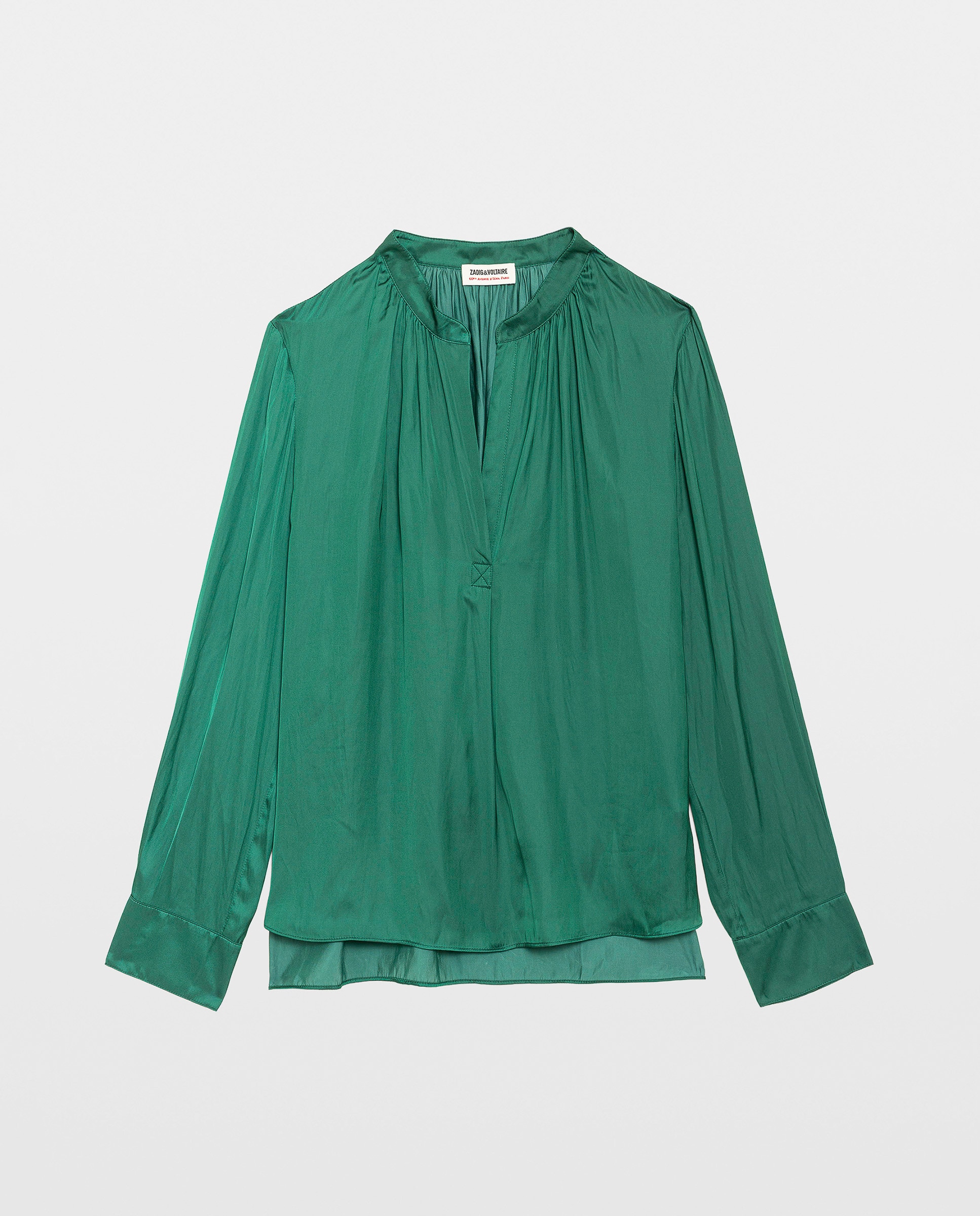 Blusa de mujer Tink satinada con escote de pico - Verde Verde-5
