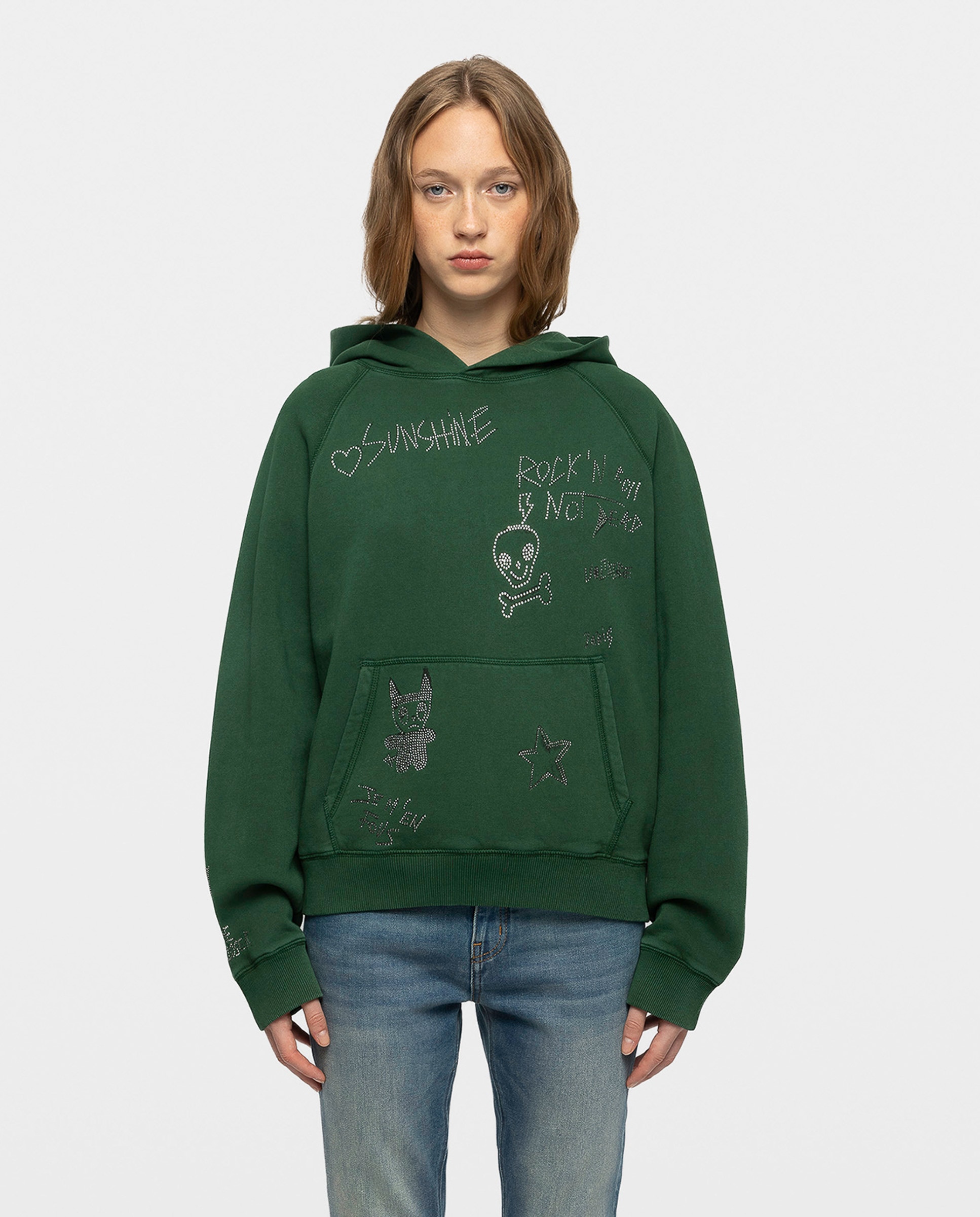 Sudadera de mujer con capucha, estampados y strass - Zadig & Voltaire - Verde Verde-1