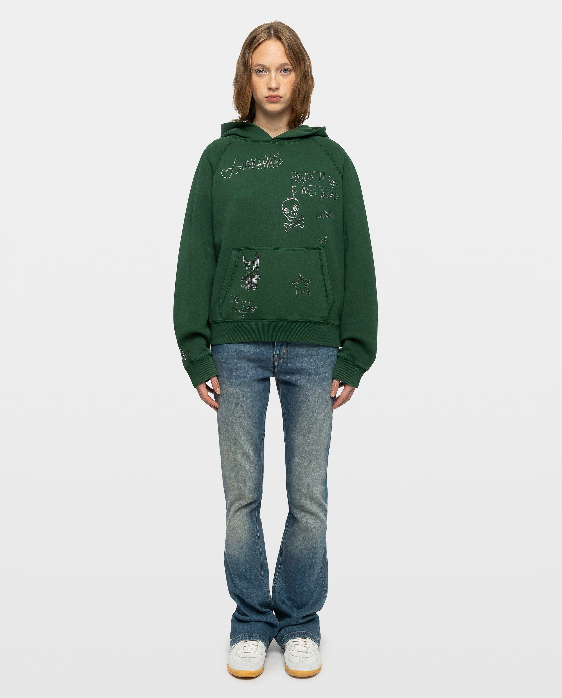 Sudadera de mujer con capucha, estampados y strass - Zadig & Voltaire - Verde Verde-3