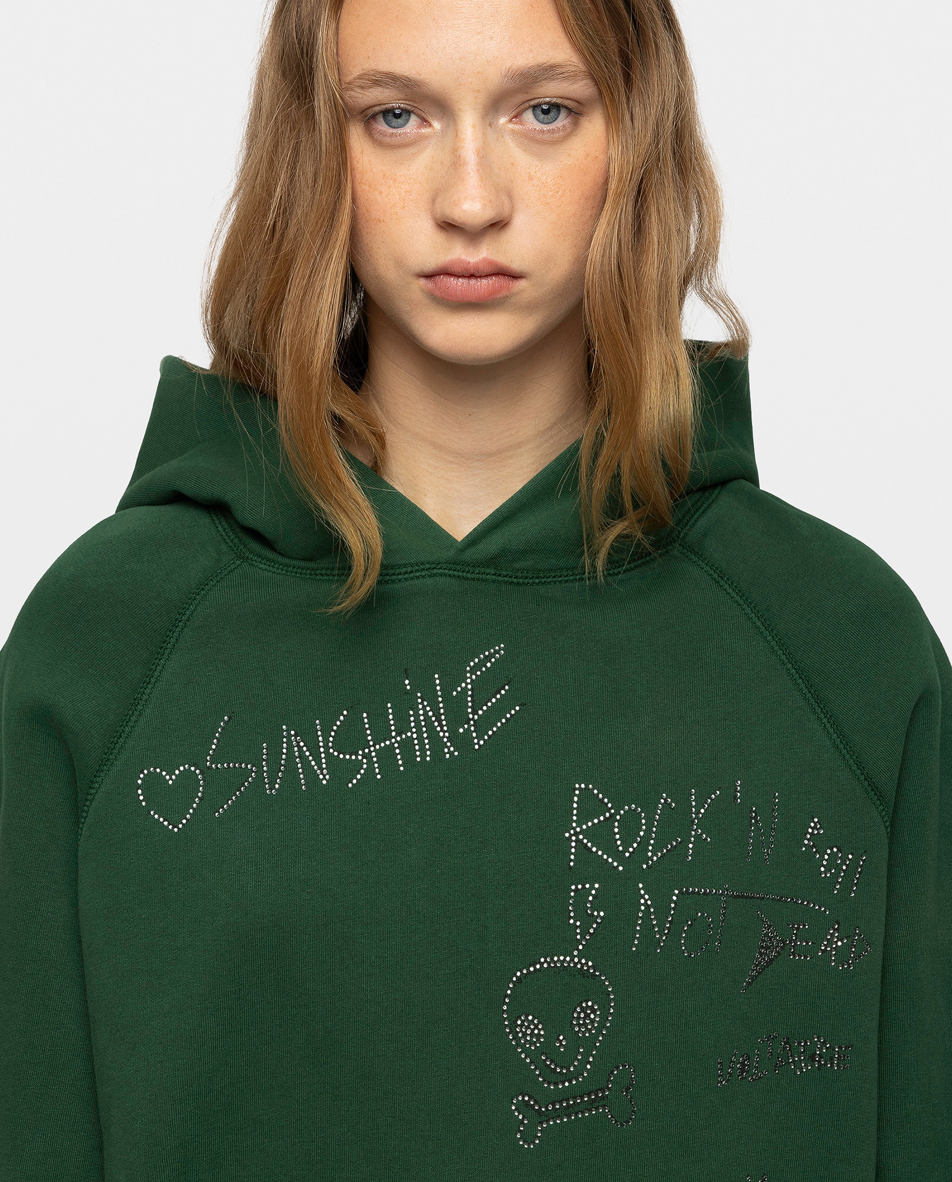 Sudadera de mujer con capucha, estampados y strass - Zadig & Voltaire - Verde Verde-4
