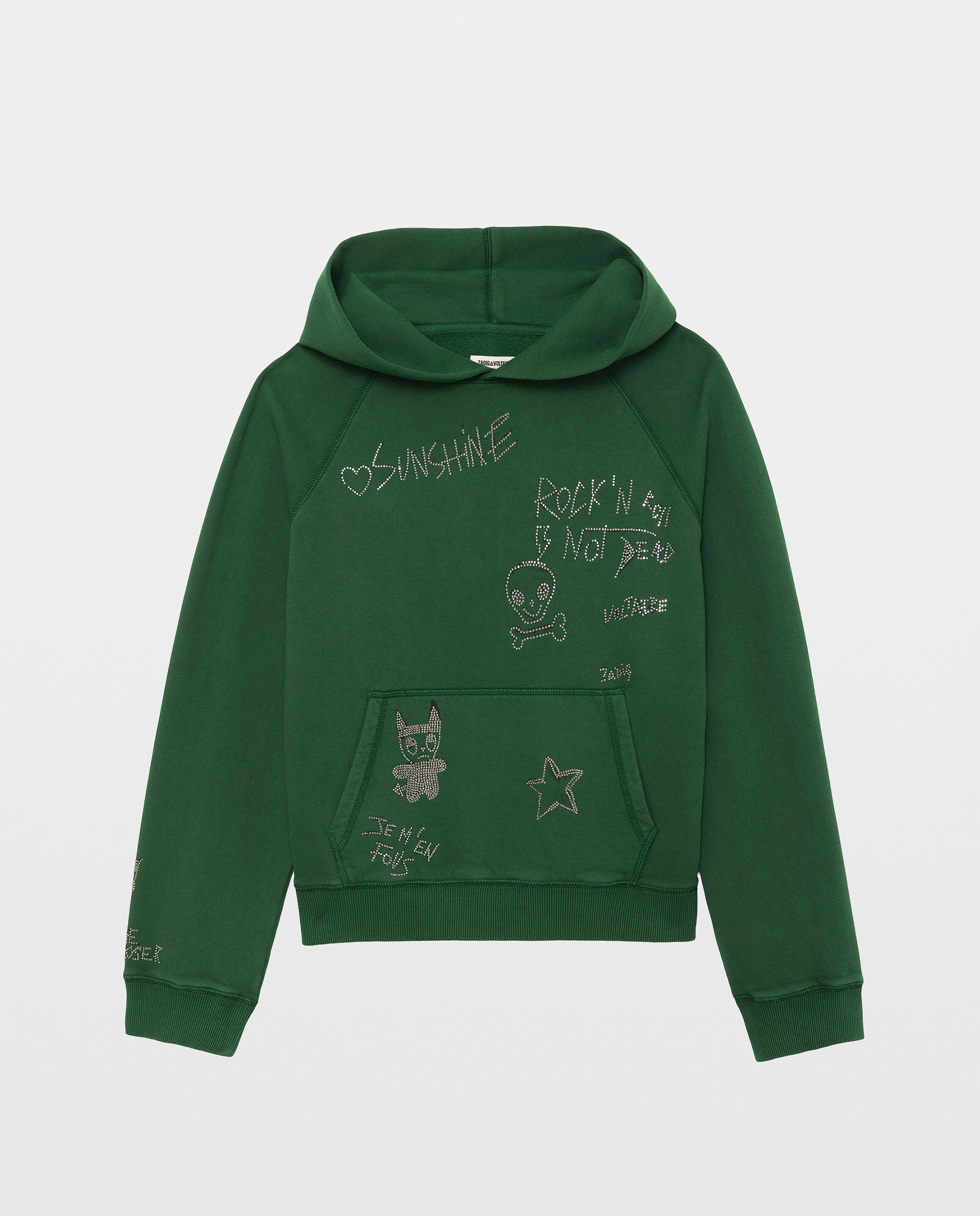 Sudadera de mujer con capucha, estampados y strass - Zadig & Voltaire - Verde Verde-5