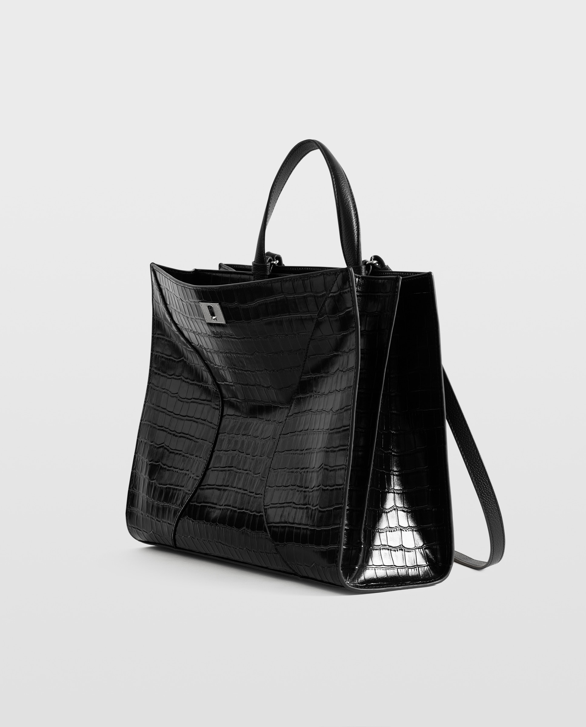 Bolso de mano de piel efecto cocodrilo con cierre, correa ajustable y dos compartimentos - Zadig & Voltaire - Negro Negro-4