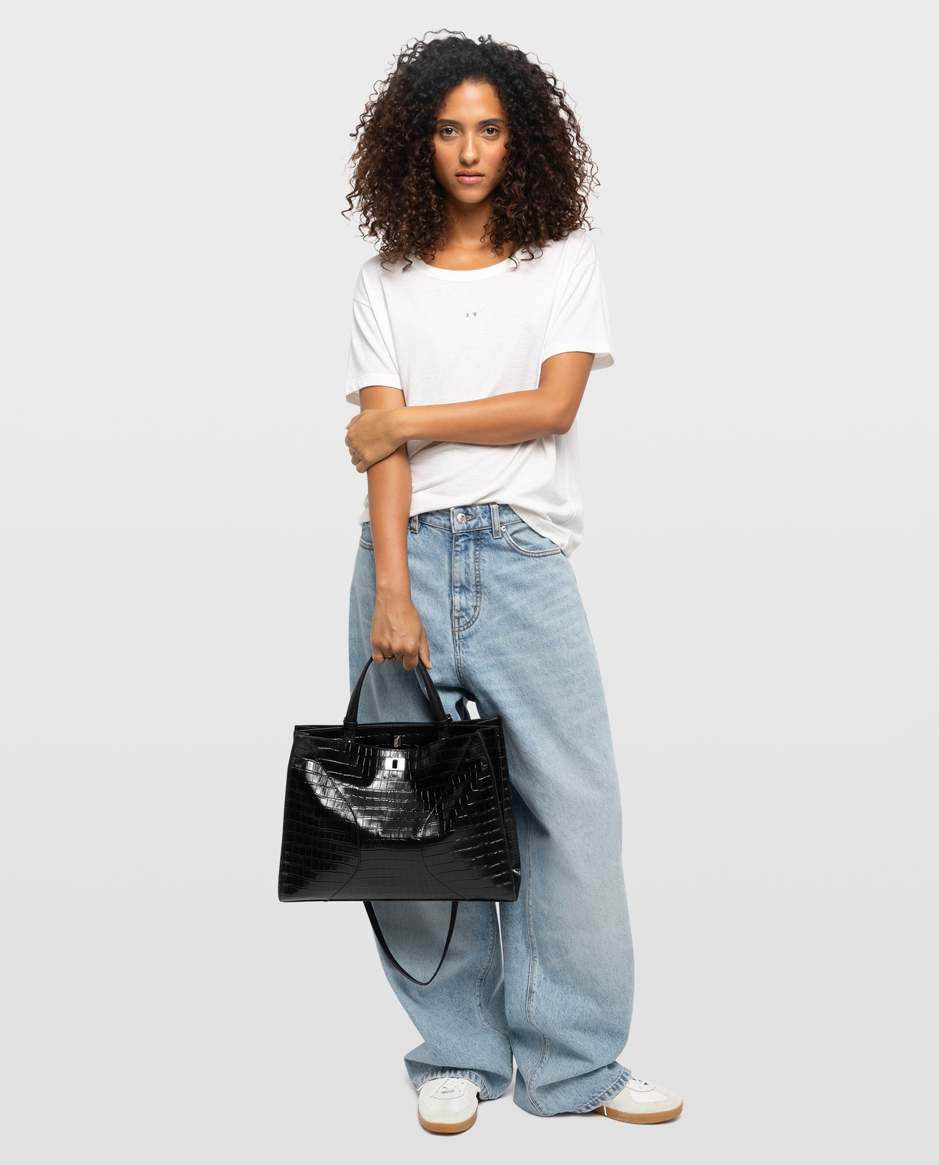 Bolso de mano de piel efecto cocodrilo con cierre, correa ajustable y dos compartimentos - Zadig & Voltaire - Negro Negro-2