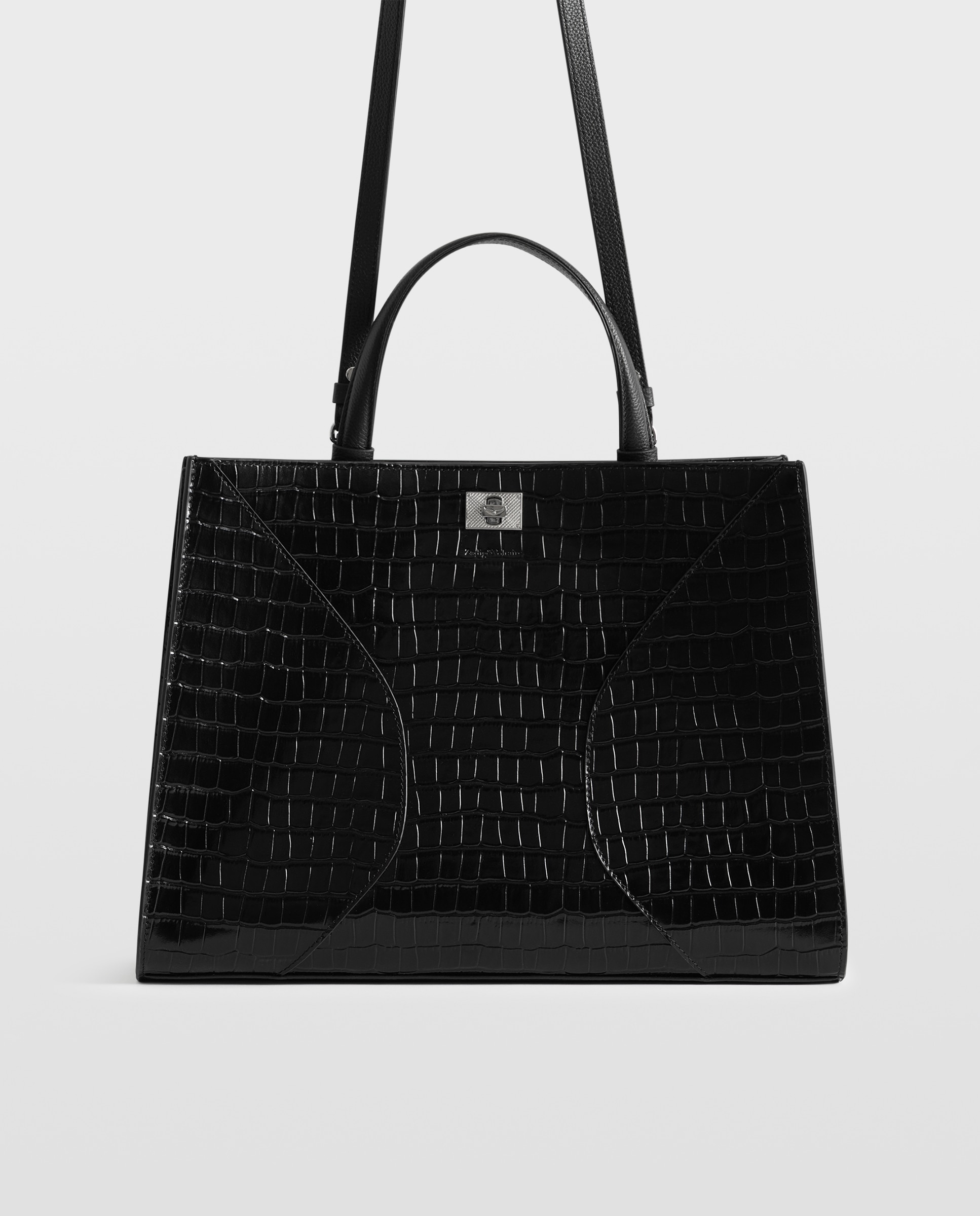 Bolso de mano de piel efecto cocodrilo con cierre, correa ajustable y dos compartimentos - Zadig & Voltaire - Negro Negro-7
