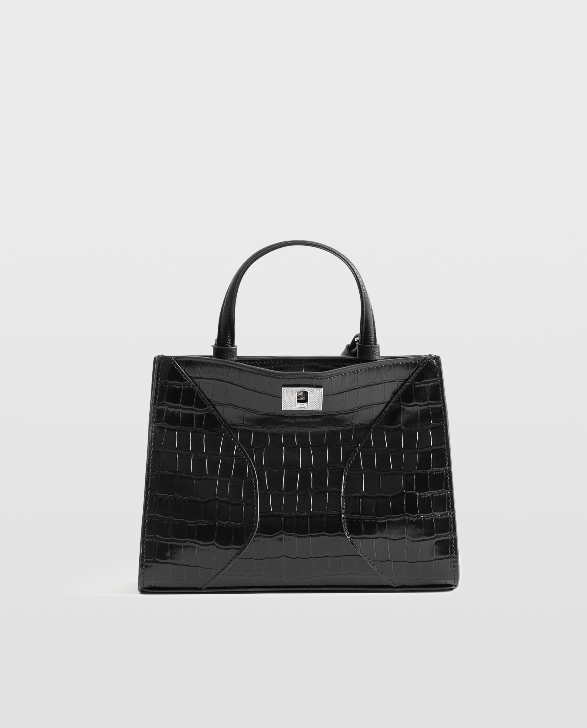 Imagen 0 de Bolso pequeño de ante efecto cocodrilo con cierre distintivo Negro