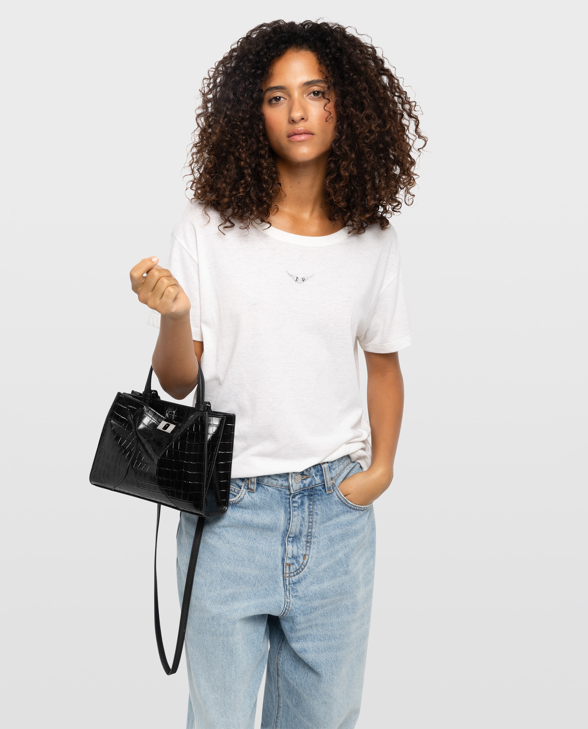 Bolso pequeño de ante efecto cocodrilo con cierre distintivo - Zadig & Voltaire - Negro Negro-3