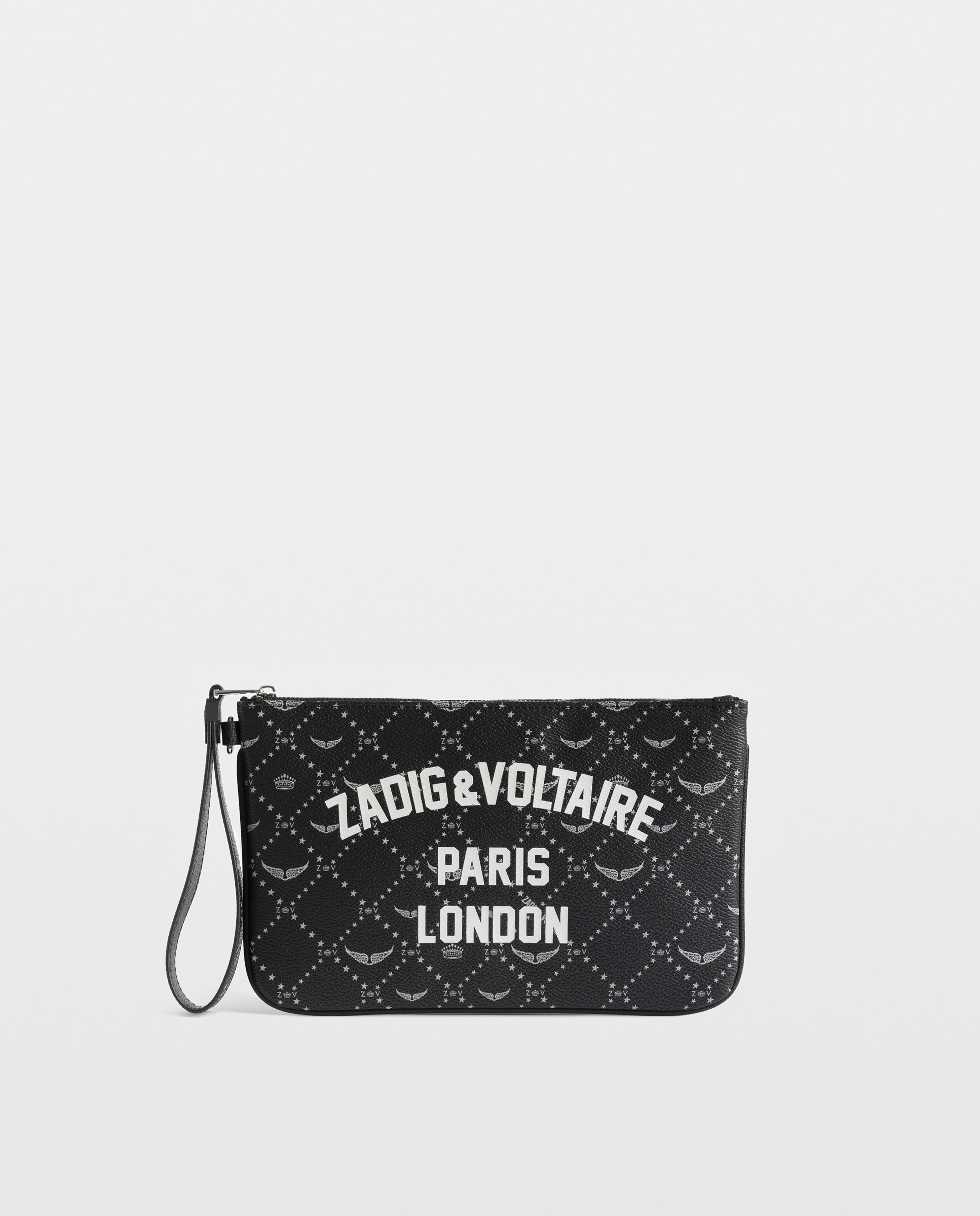 Cartera pequeña resort de mujer de lona revestida con monograma y cierre de cremallera - Zadig & Voltaire - Negro Negro-1