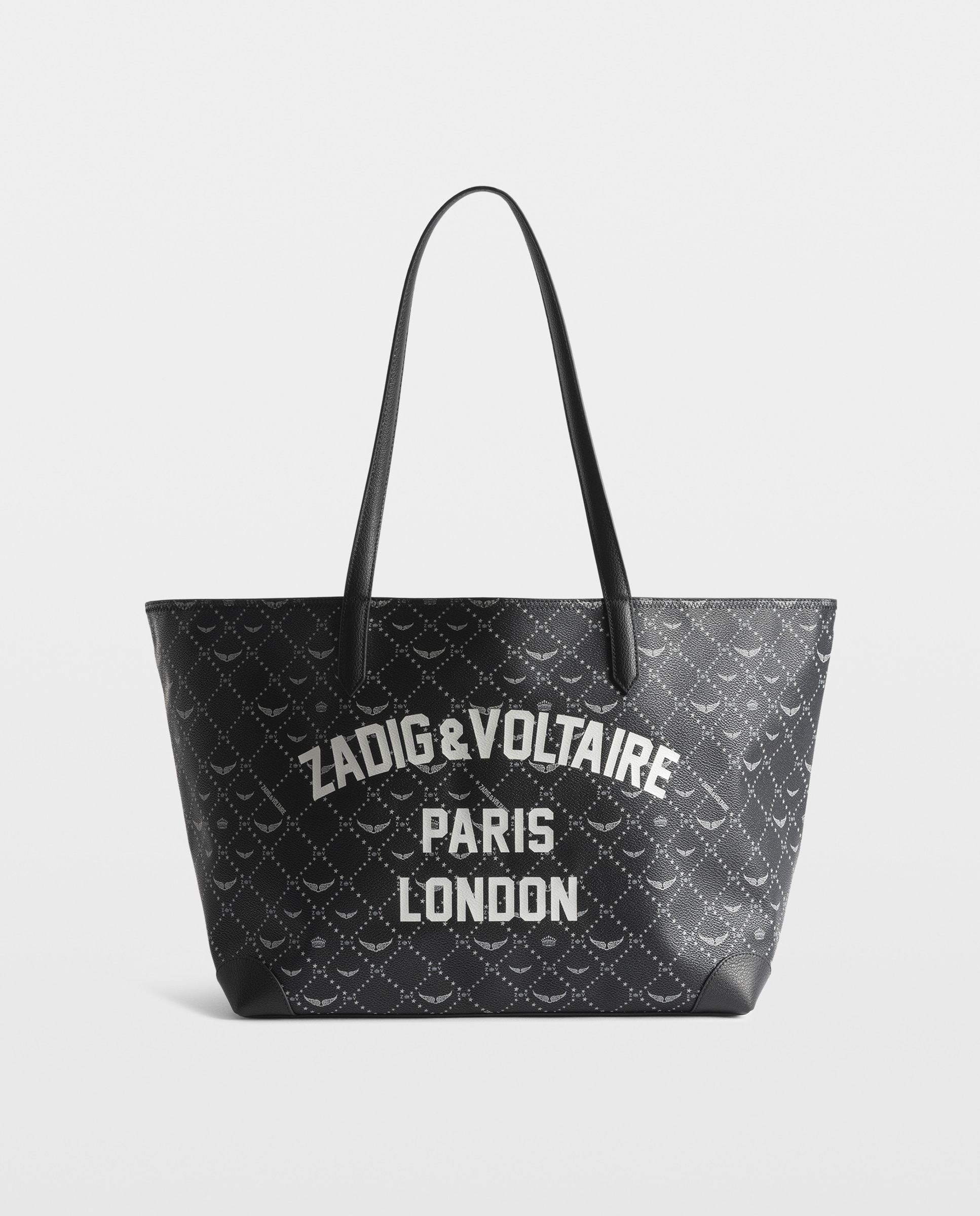 Bolso de hombro shopper grande de lona con monograma tagueado - Zadig & Voltaire - Negro Negro-1