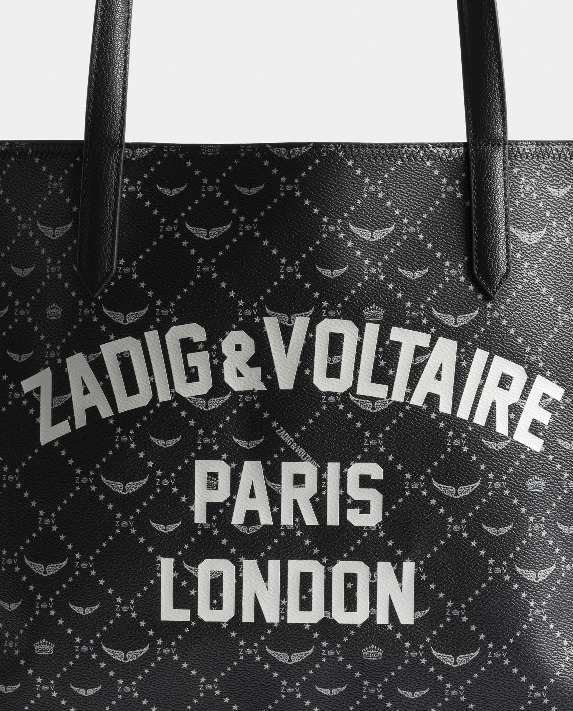 Bolso de hombro shopper grande de lona con monograma tagueado - Zadig & Voltaire - Negro Negro-2